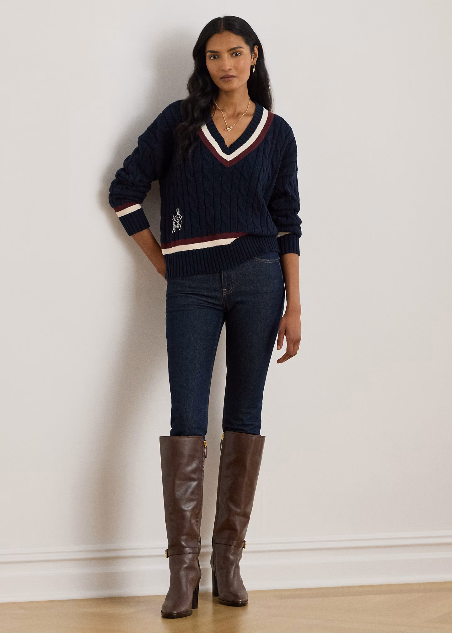 Baumwoll-Cricketpullover mit Zopfmuster - RALPH LAUREN OUTLET