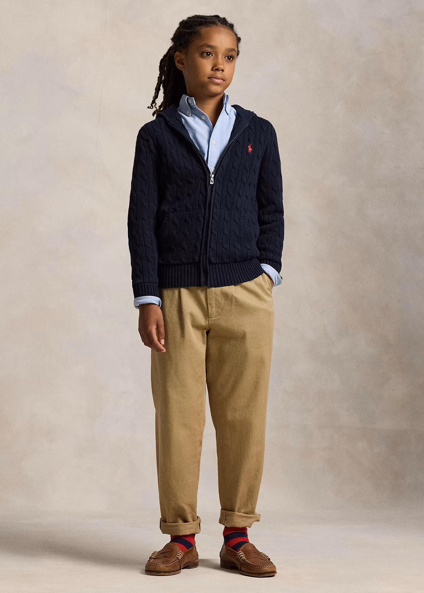 Baumwoll-Kapuzenjacke mit Zopfmuster - RALPH LAUREN OUTLET