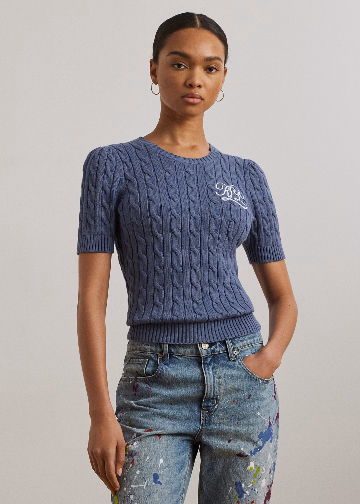 Kurzarmpullover mit Zopfmuster - RALPH LAUREN OUTLET