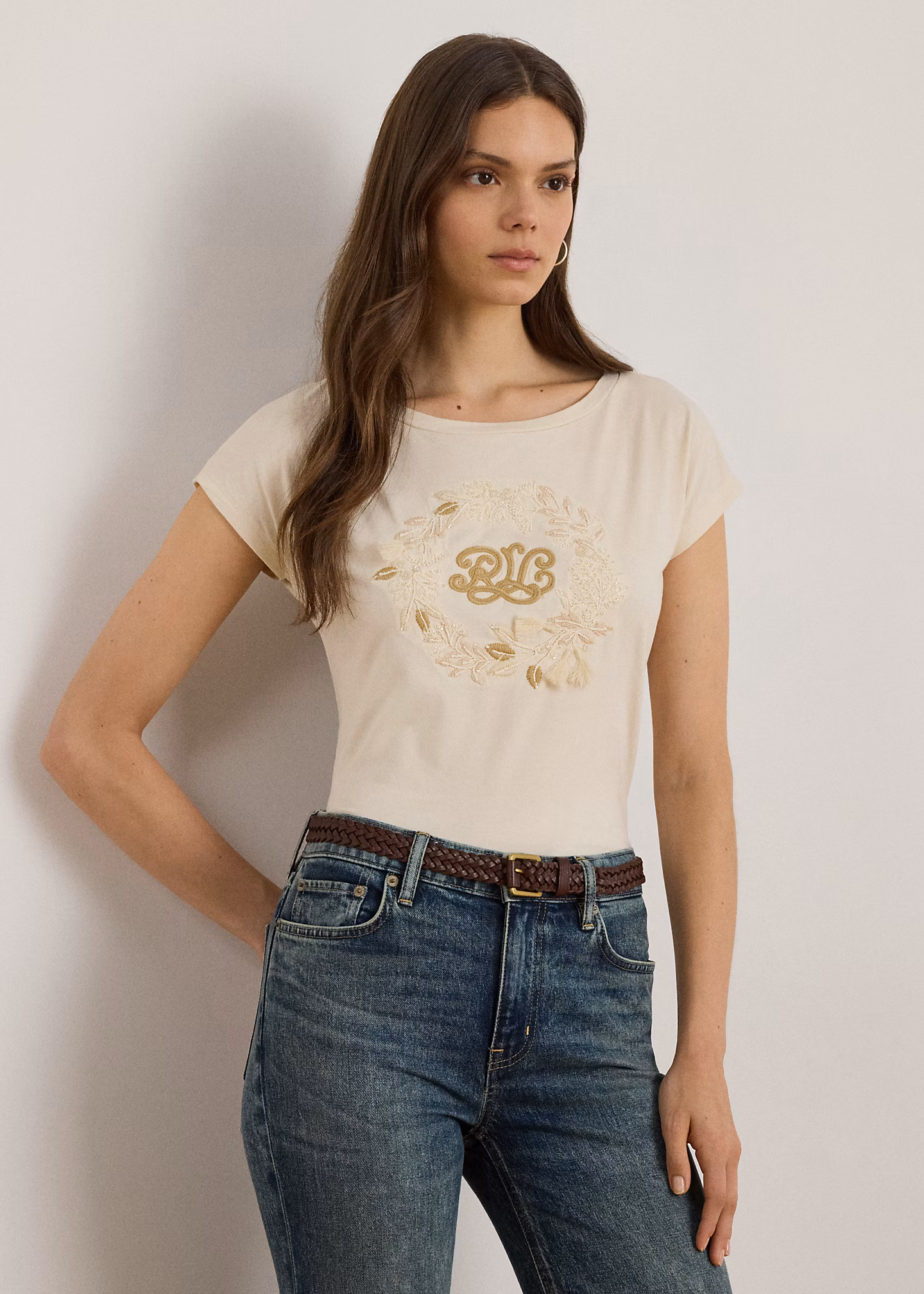 Baumwolljersey-T-Shirt mit Logostickerei - RALPH LAUREN OUTLET