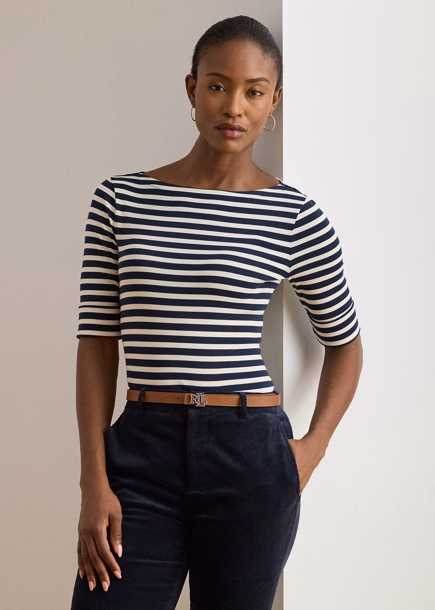 Baumwoll-T-Shirt mit U-Boot-Ausschnitt - RALPH LAUREN OUTLET