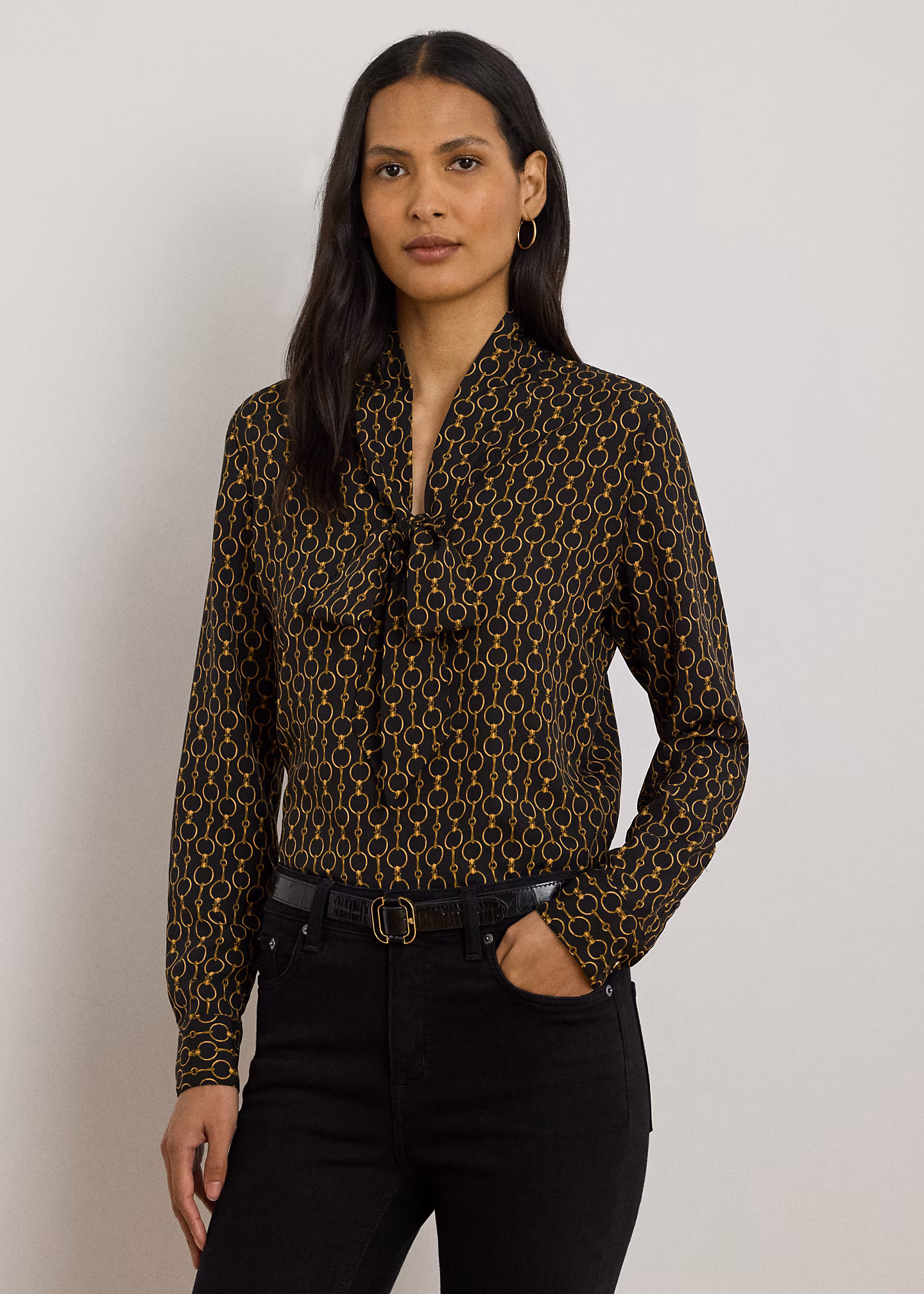 Bluse mit Kettenmuster und Bindedetail - RALPH LAUREN OUTLET