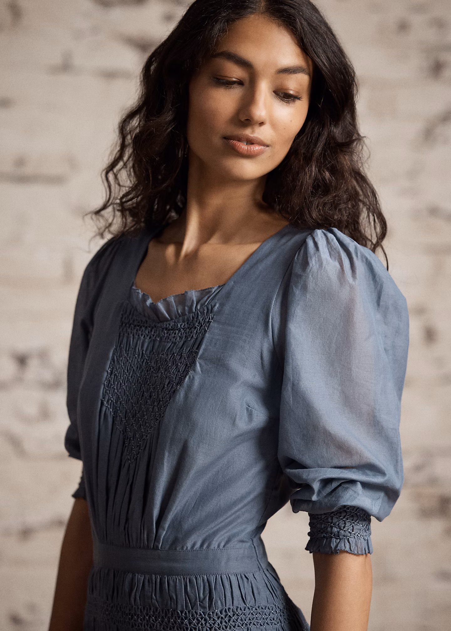 Baumwoll-Voile-Kleid mit Smokdetails - RALPH LAUREN OUTLET