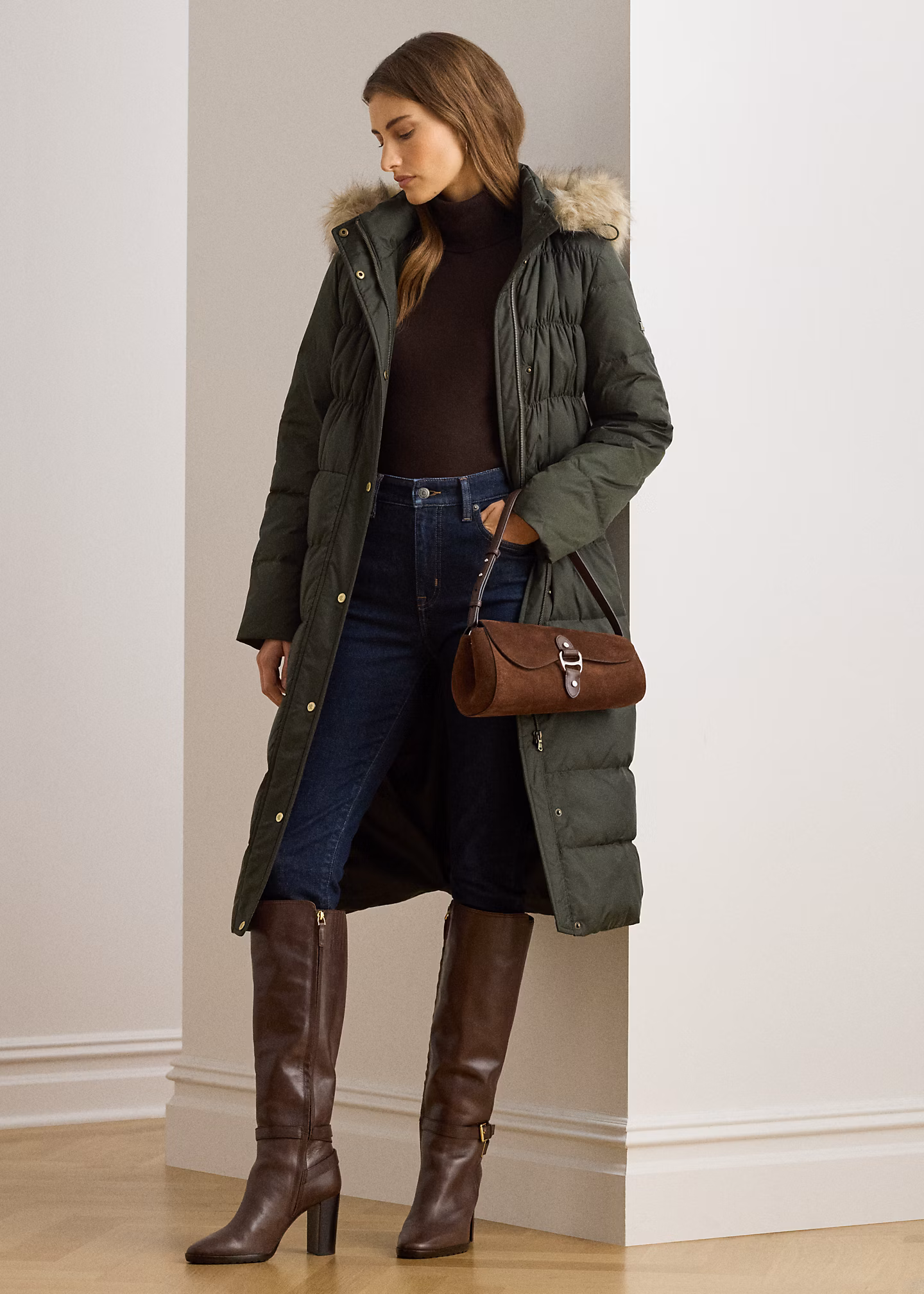 Daunenmantel mit Kapuze und Kunstpelz - RALPH LAUREN OUTLET