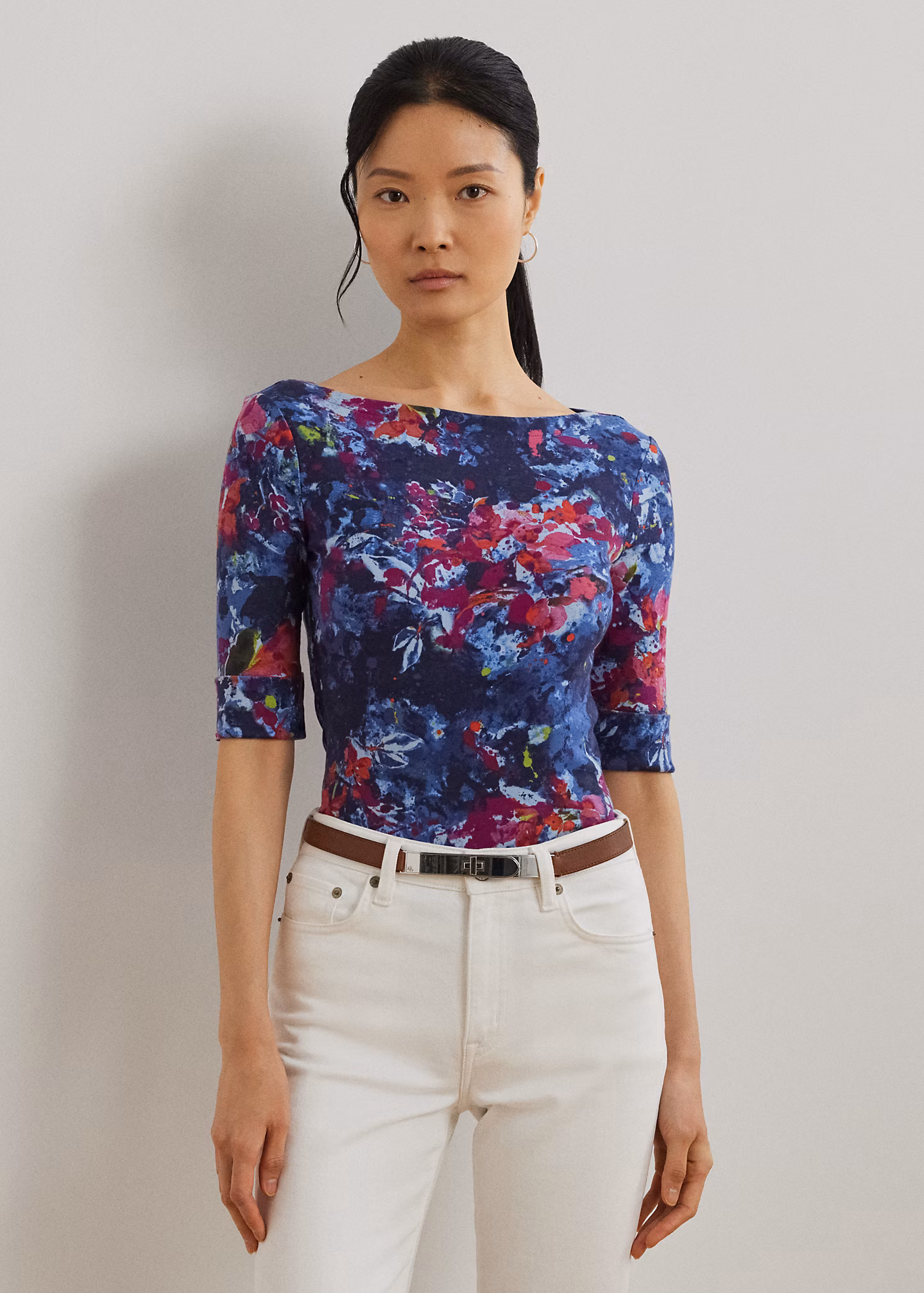 Baumwoll-T-Shirt mit U-Boot-Ausschnitt - RALPH LAUREN OUTLET