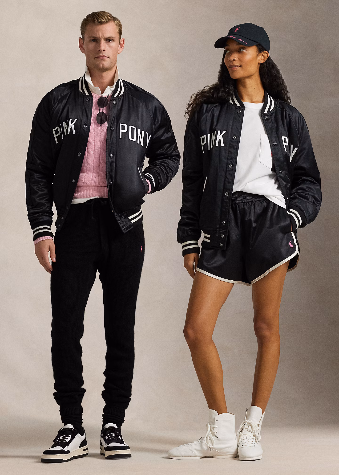 Satin-Baseballjacke mit Pink Pony - RALPH LAUREN OUTLET