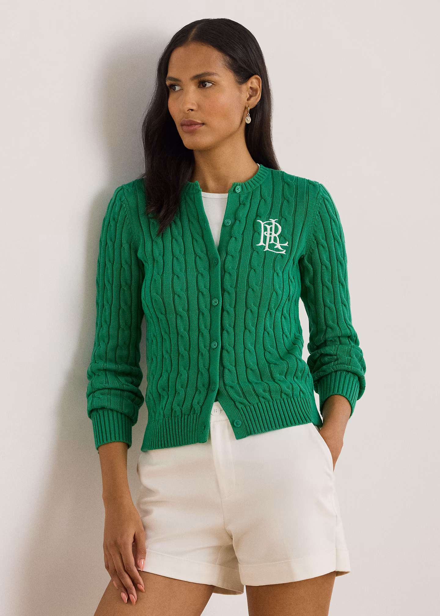 Baumwollstrickjacke mit Zopfmuster - RALPH LAUREN OUTLET