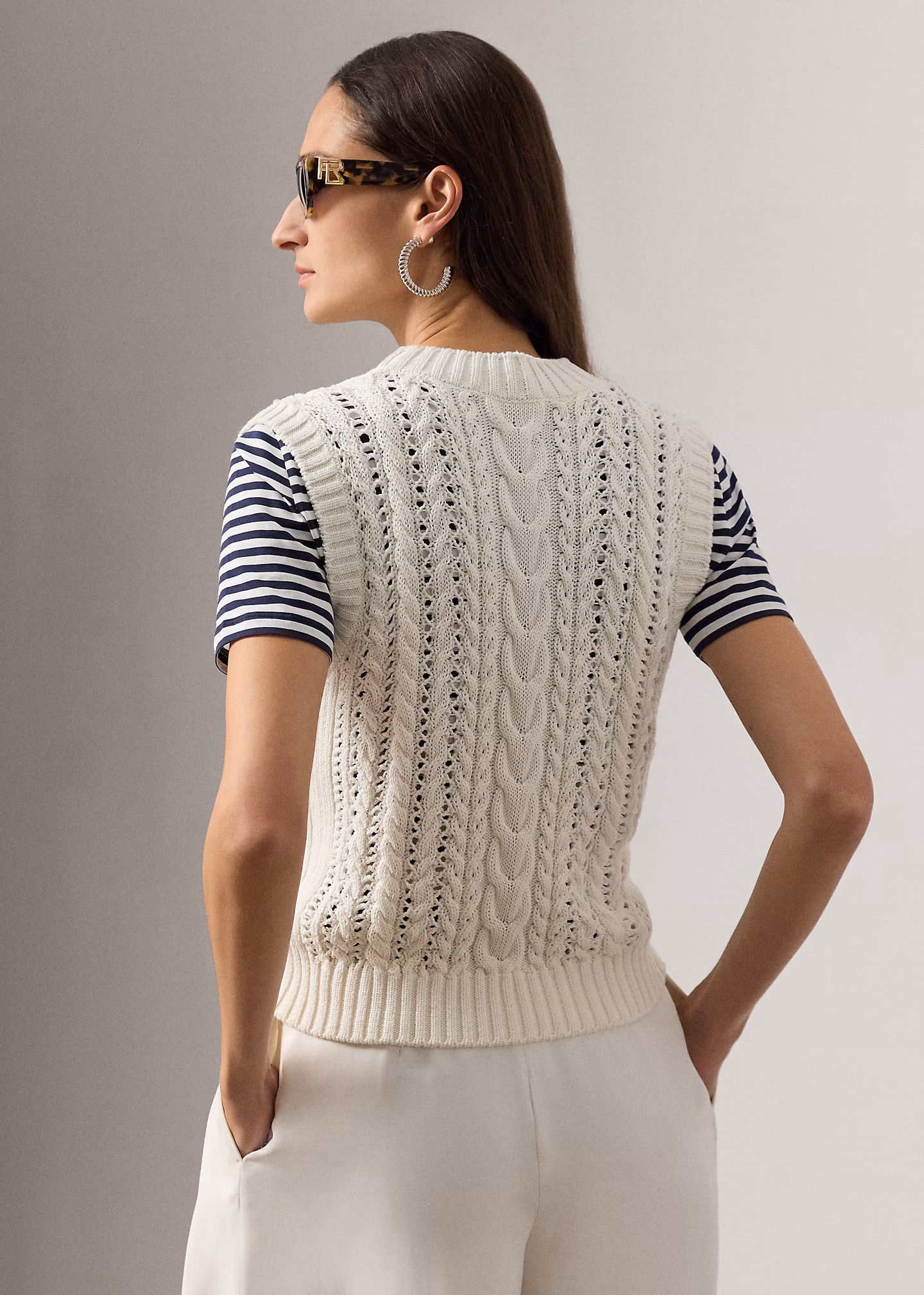 Baumwoll-Seiden-Pullunder mit Zopfmuster - RALPH LAUREN OUTLET