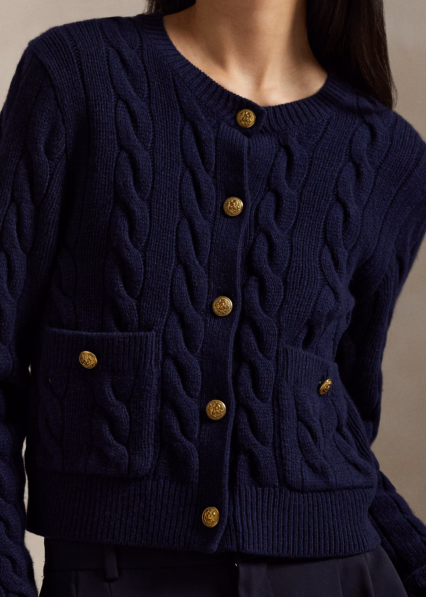 Woll-Kaschmir-Strickjacke mit Zopfmuster - RALPH LAUREN OUTLET