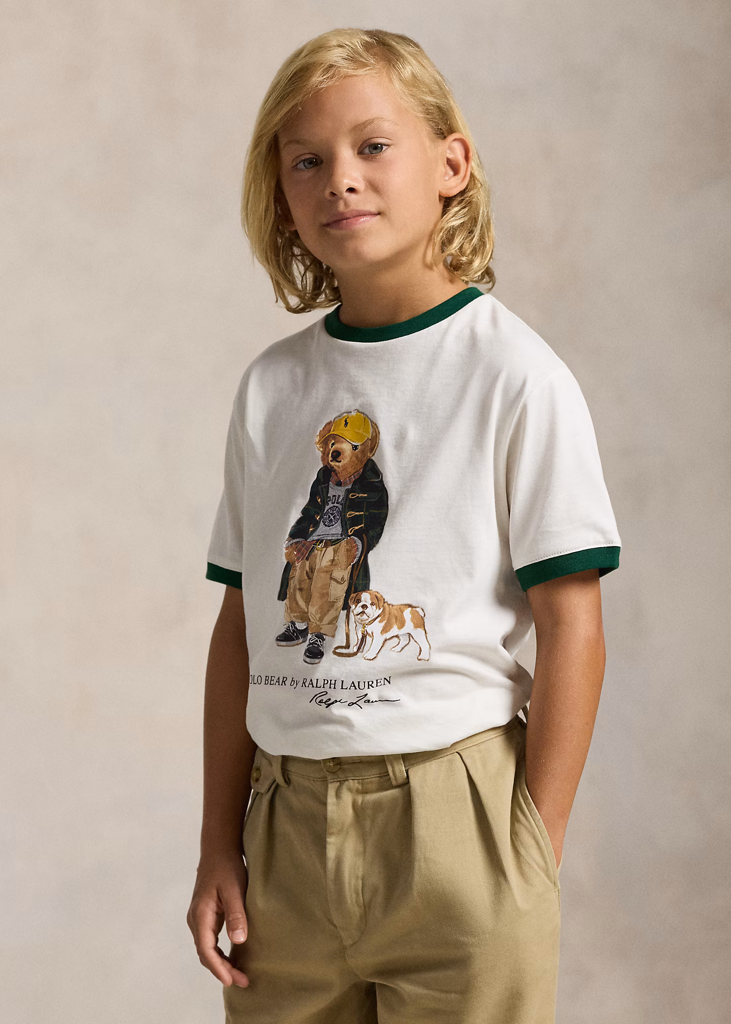 Baumwoll-Ringer-T-Shirt mit Polo Bear - RALPH LAUREN OUTLET