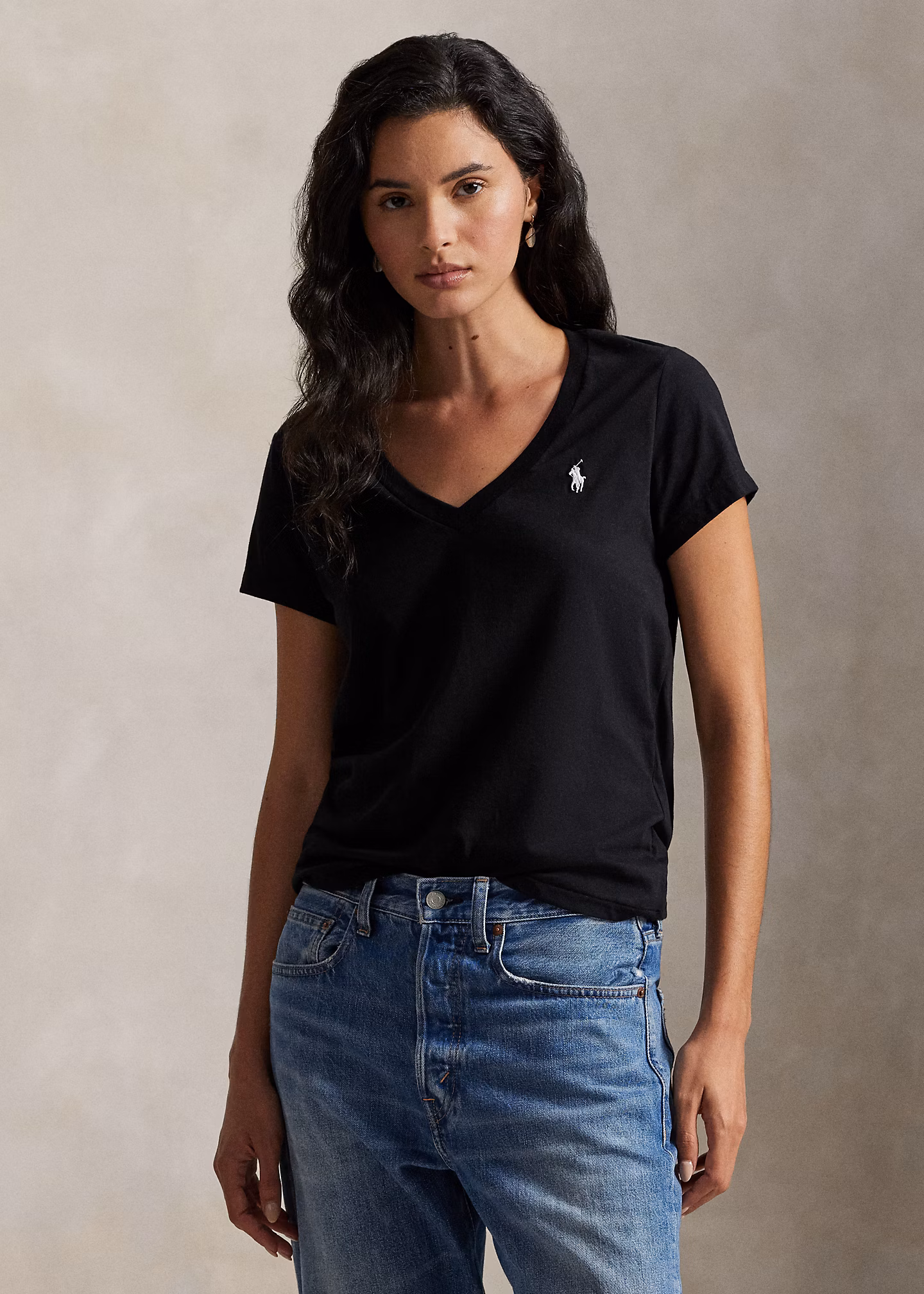 Baumwolljersey-T-Shirt mit V-Ausschnitt - RALPH LAUREN OUTLET