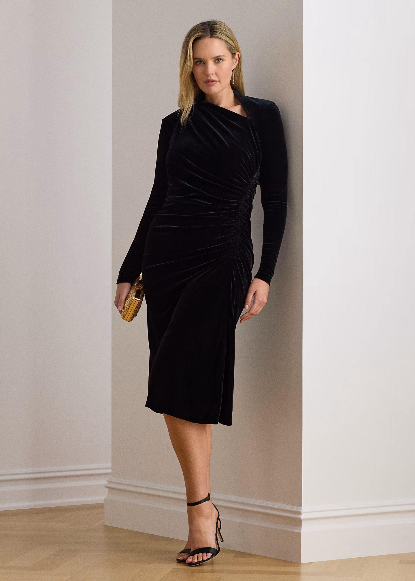 Asymmetrisches Samtkleid mit Raffungen - RALPH LAUREN OUTLET