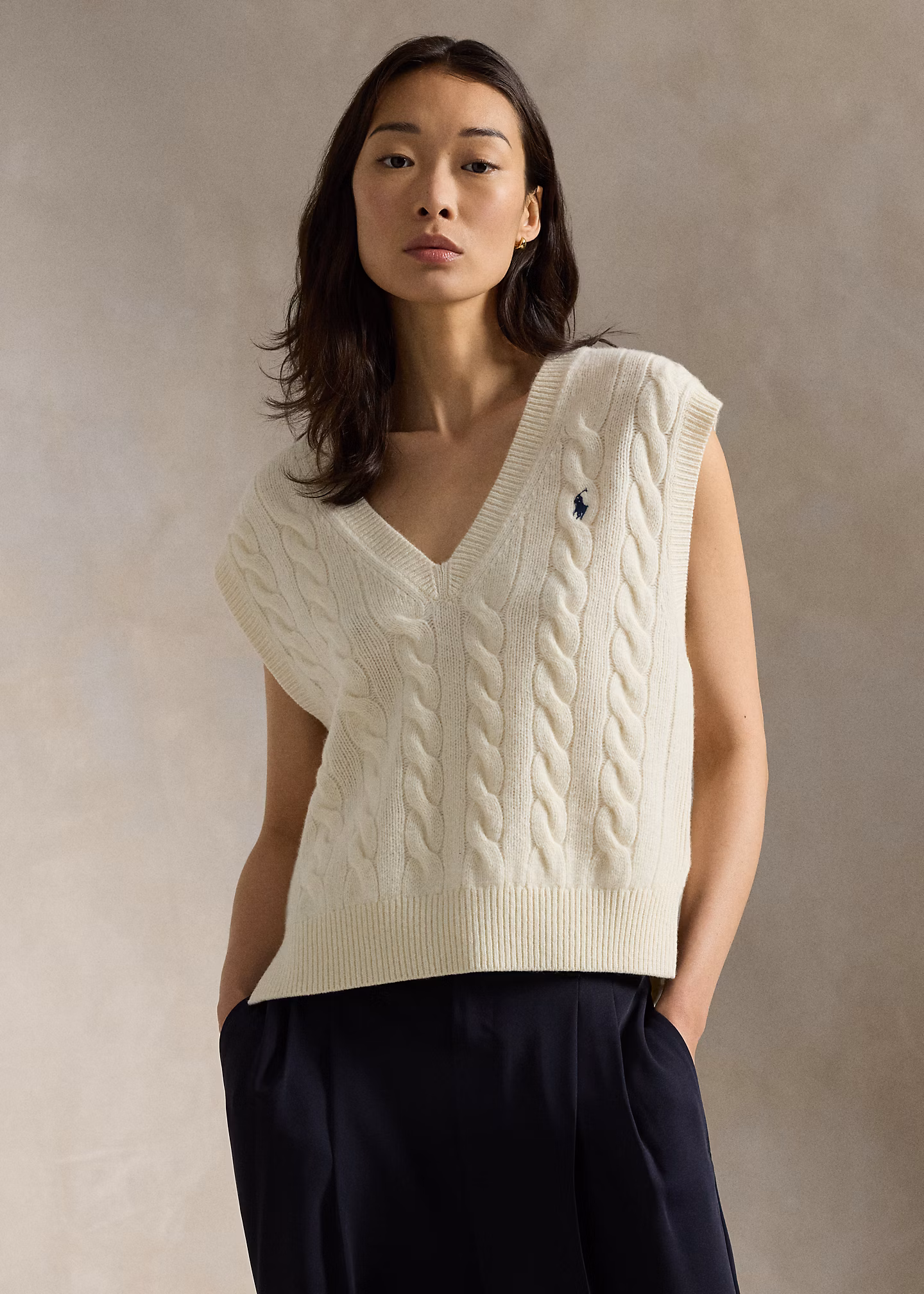 Woll-Kaschmir-Pullunder mit Zopfmuster - RALPH LAUREN OUTLET