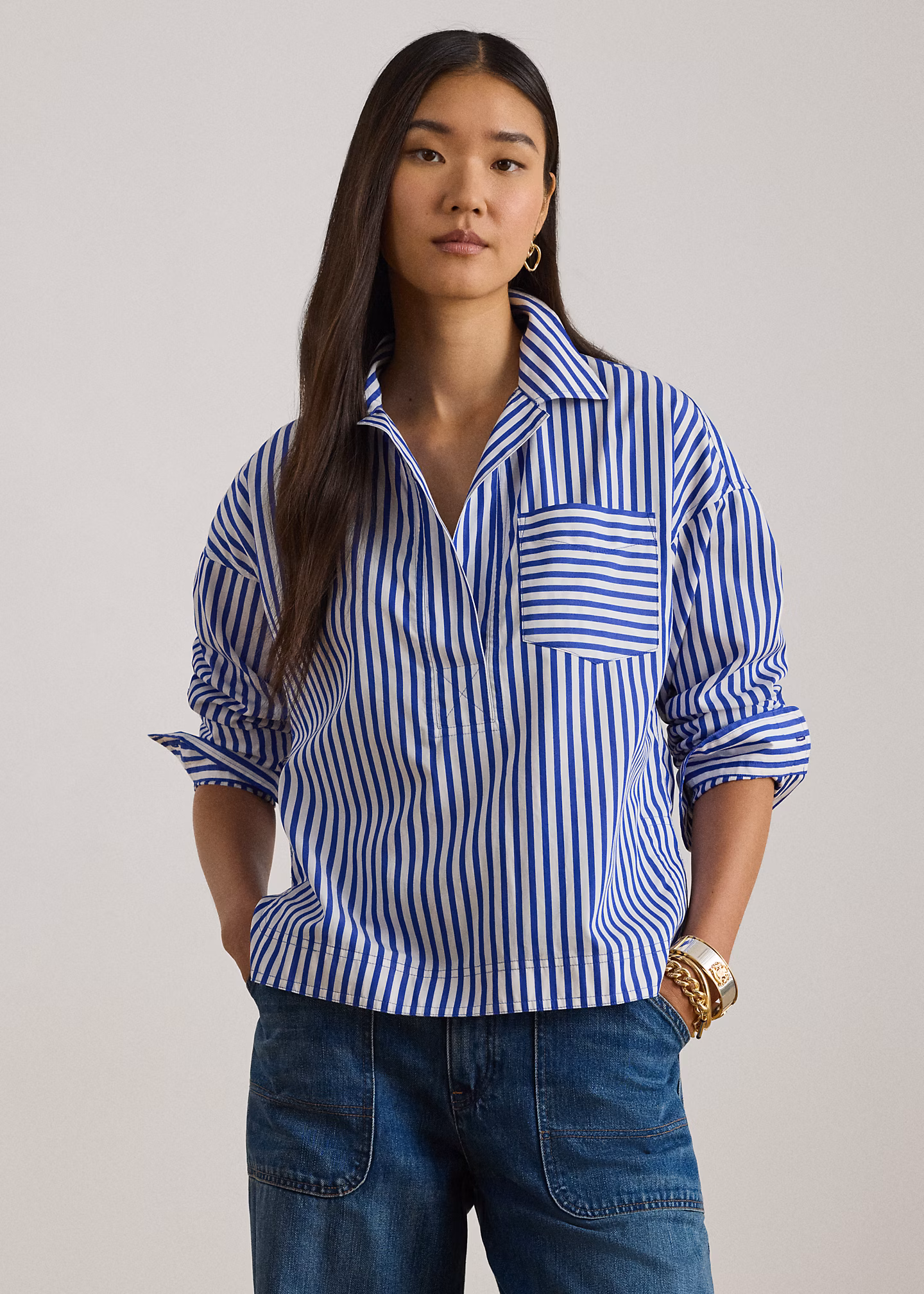 Verkürztes Baumwollhemd mit Streifen - RALPH LAUREN OUTLET