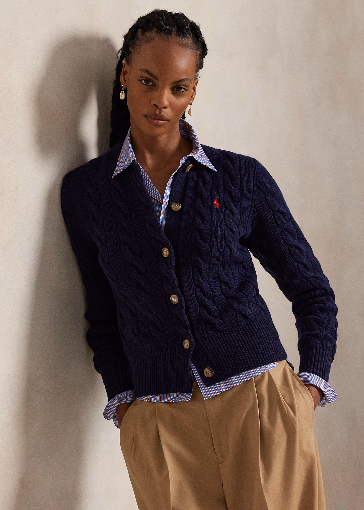 Woll-Kaschmirstrickjacke mit Zopfmuster - RALPH LAUREN OUTLET