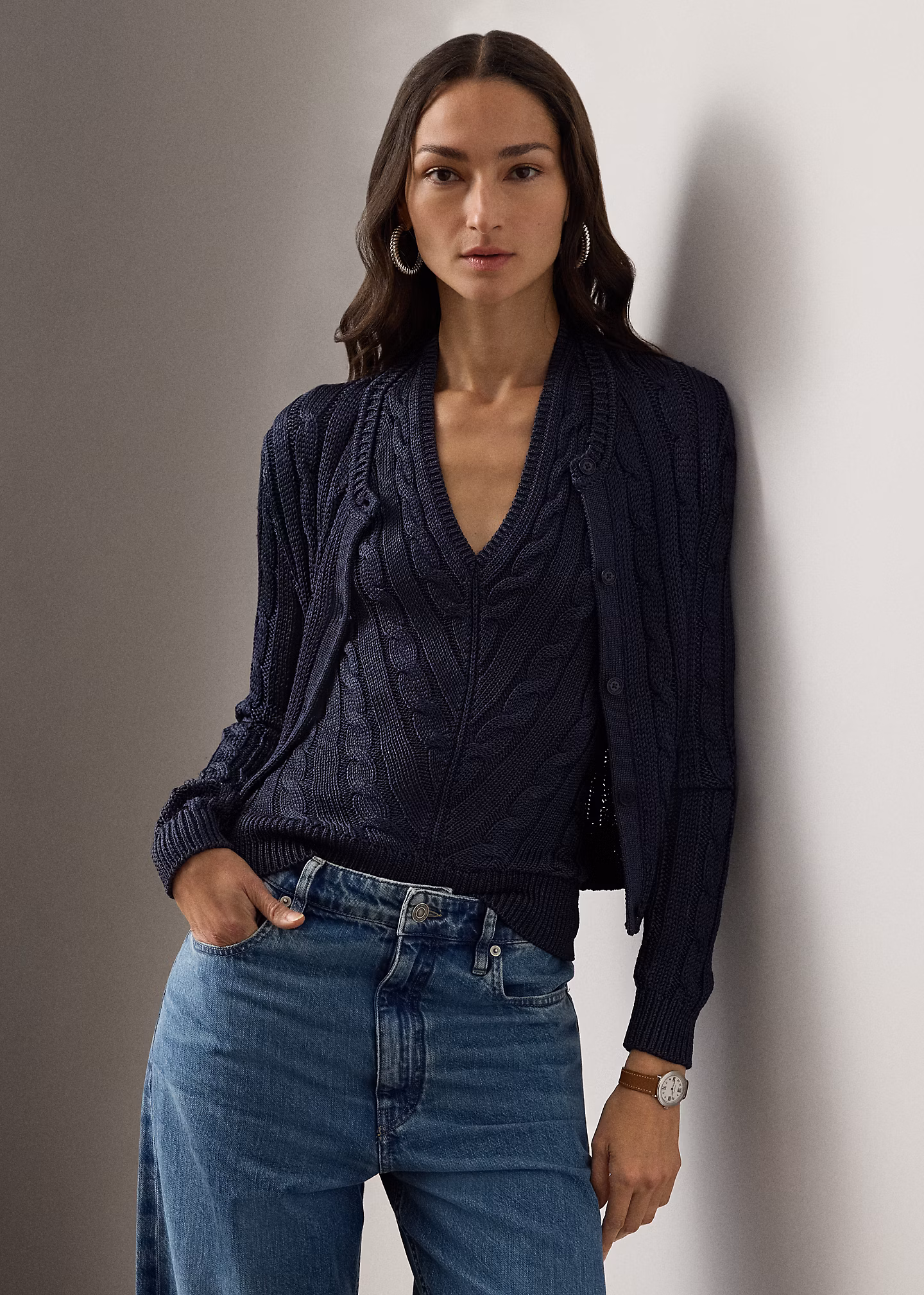 Kurze Zopfmuster-Strickjacke aus Seide - RALPH LAUREN OUTLET