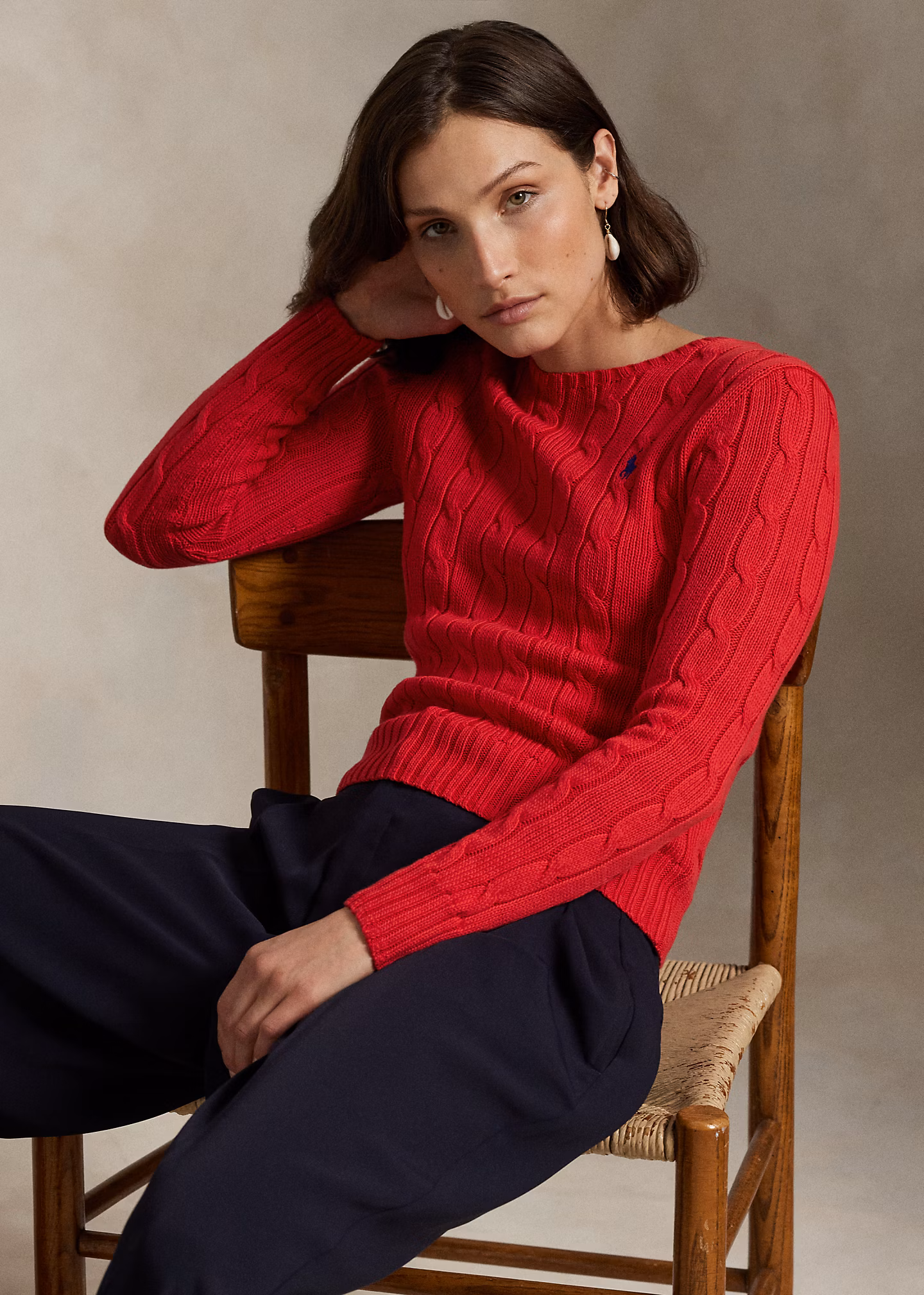 Baumwoll-Rundhalspullover mit Zopfmuster - RALPH LAUREN OUTLET