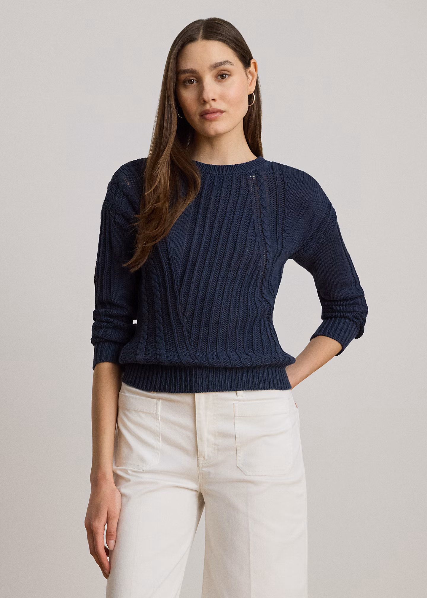 Baumwoll-Rundhalspullover mit Lochmuster - RALPH LAUREN OUTLET