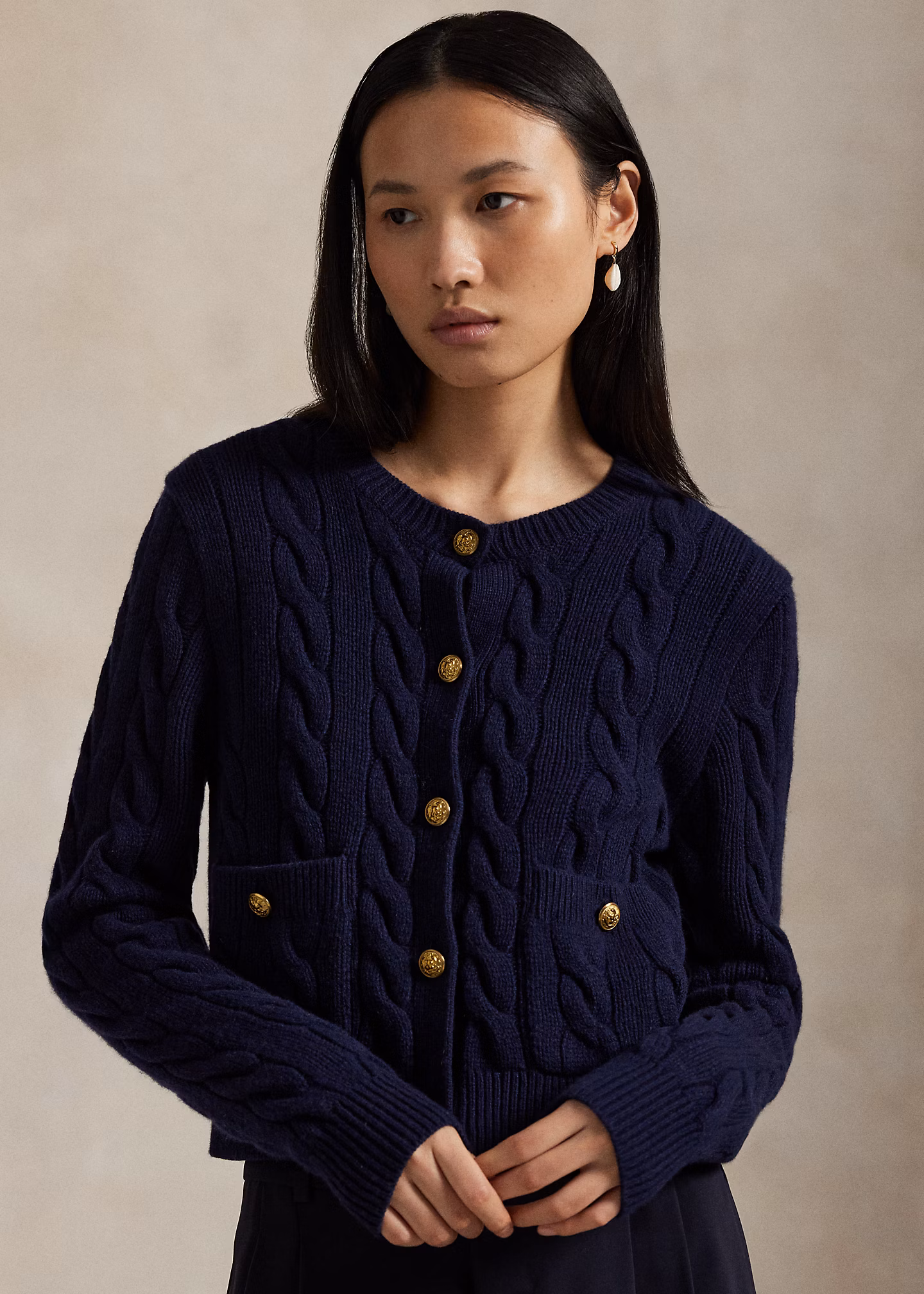 Woll-Kaschmir-Strickjacke mit Zopfmuster - RALPH LAUREN OUTLET