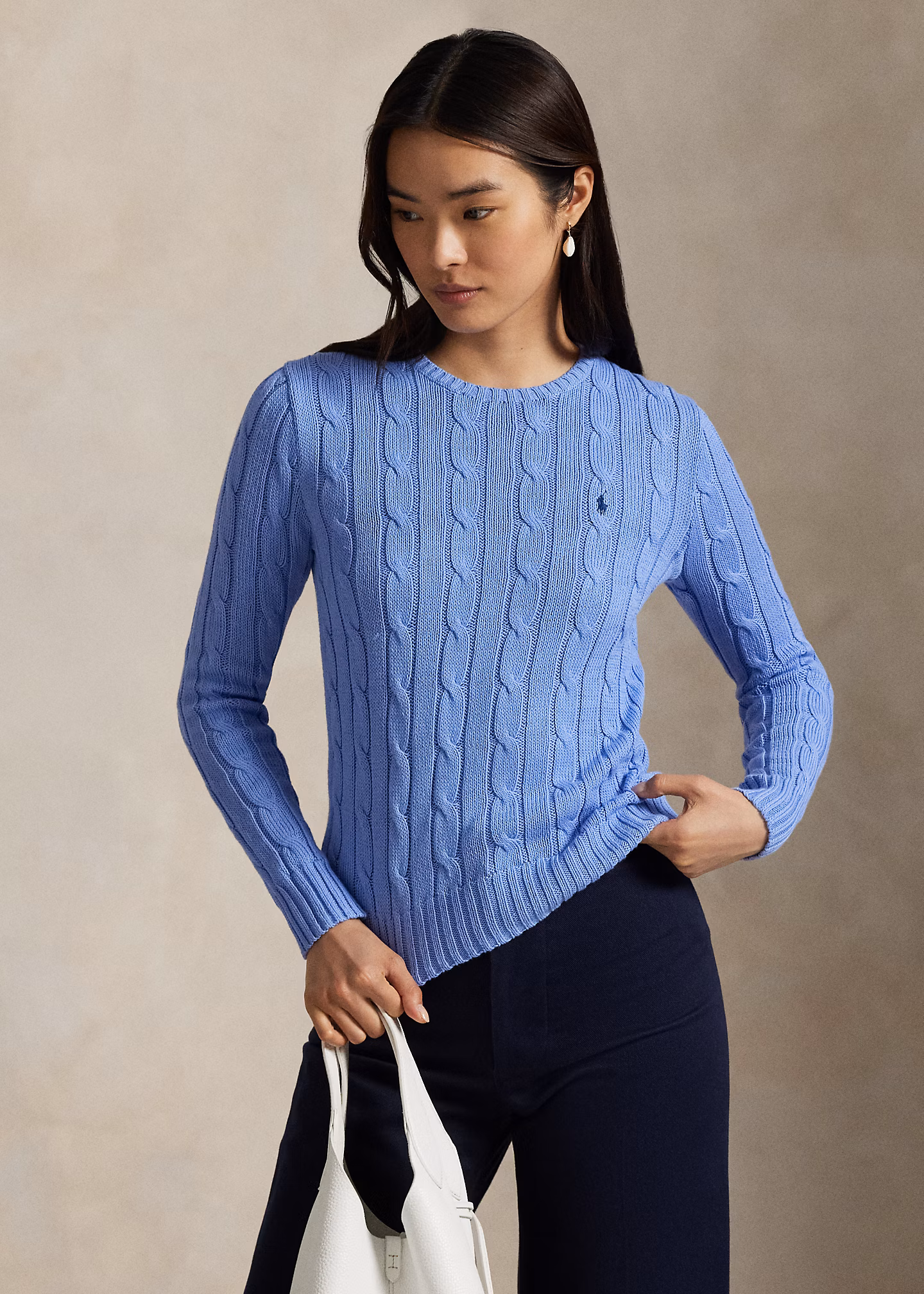 Baumwoll-Rundhalspullover mit Zopfmuster - RALPH LAUREN OUTLET