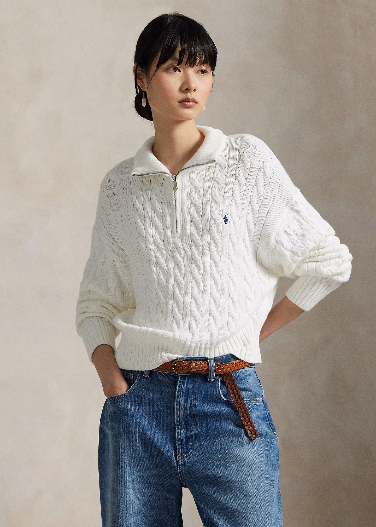 Baumwollpullover mit Zopfmuster - RALPH LAUREN OUTLET