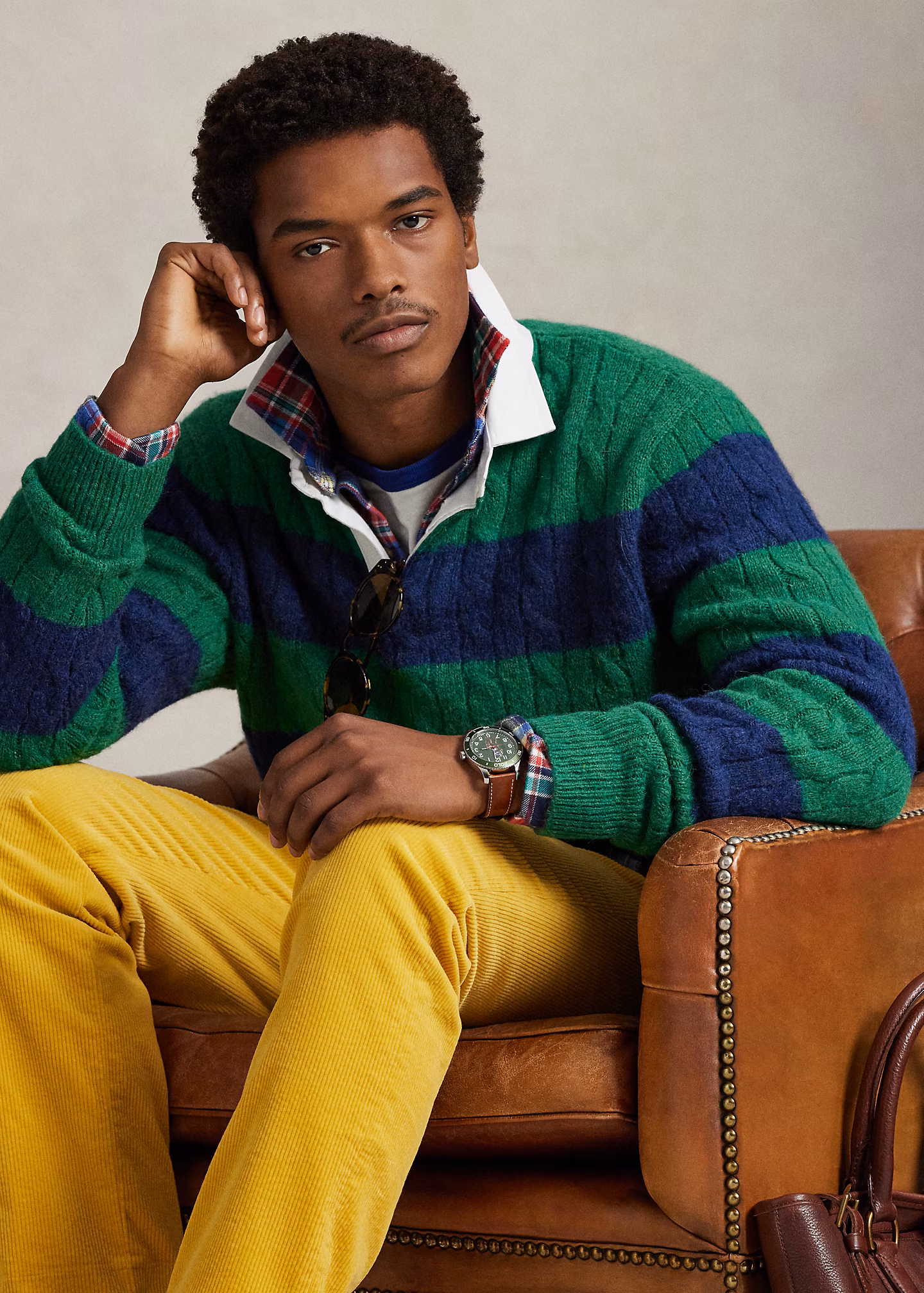 Zopfmuster-Rugby-Pullover mit Streifen - RALPH LAUREN OUTLET