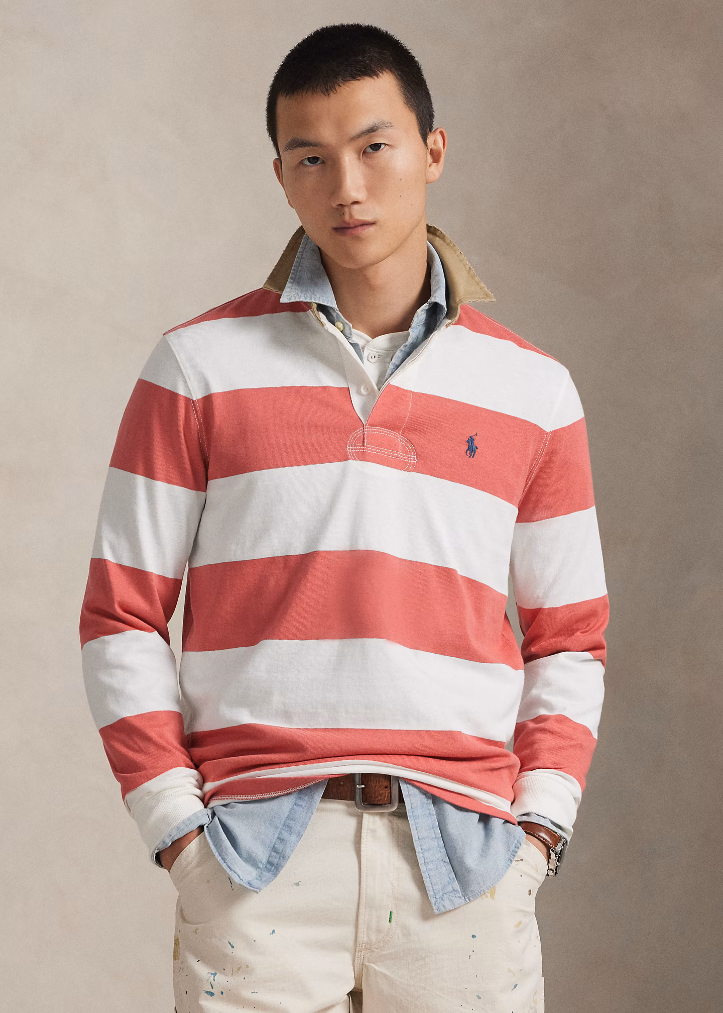 Classic-Fit Rugbyhemd mit Khaki-Kragen - RALPH LAUREN OUTLET