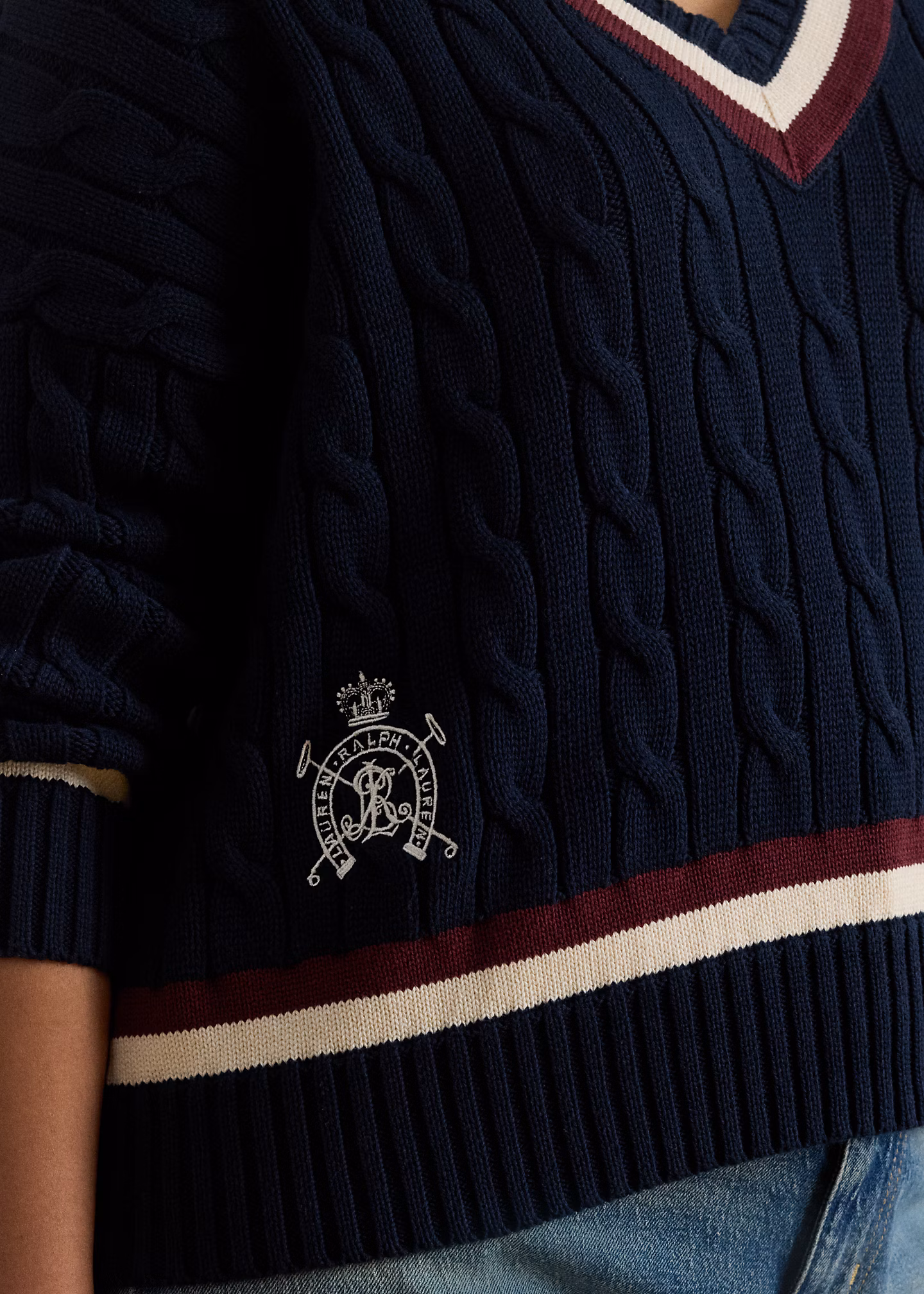 Baumwoll-Cricketpullover mit Zopfmuster - RALPH LAUREN OUTLET