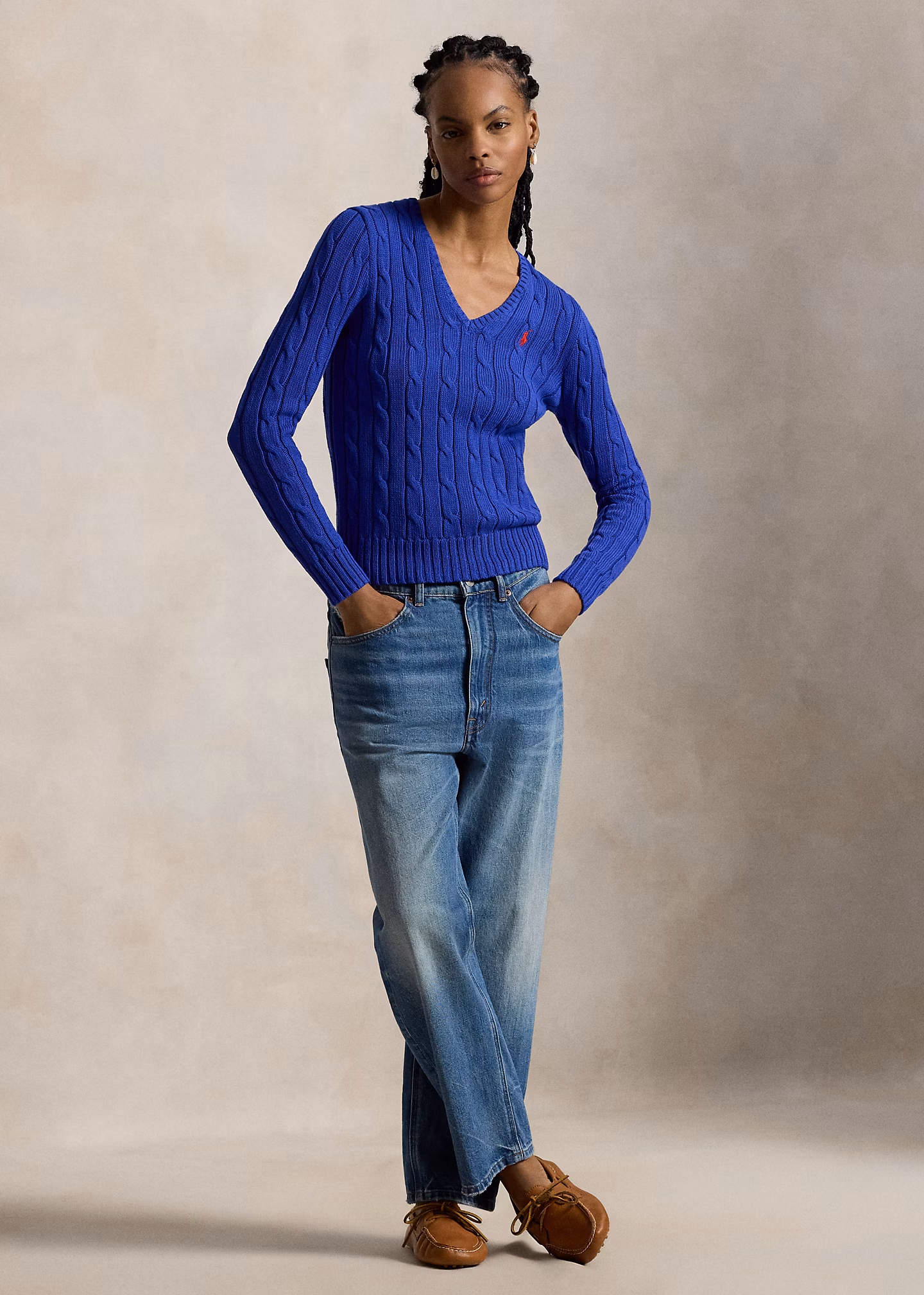 Zopfmusterpullover mit V-Ausschnitt - RALPH LAUREN OUTLET