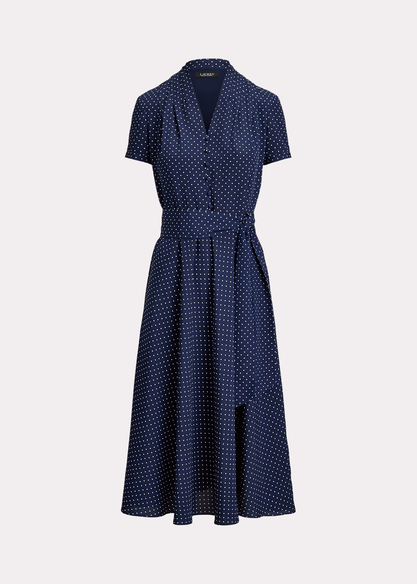 Gepunktetes Crêpe-Kleid mit Gürtel - RALPH LAUREN OUTLET
