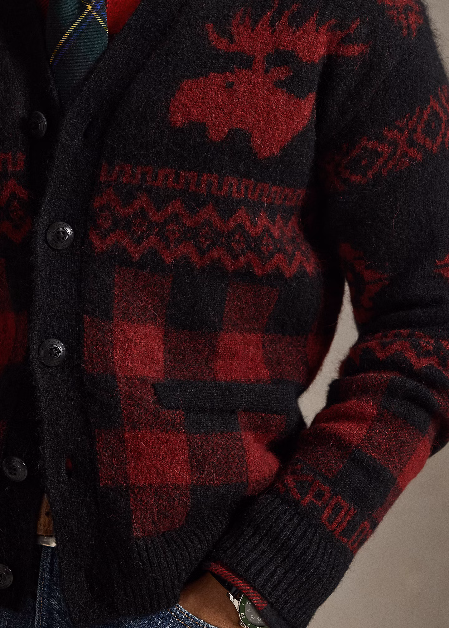 Buffalo-Karo-Strickjacke mit Elchgrafik - RALPH LAUREN OUTLET