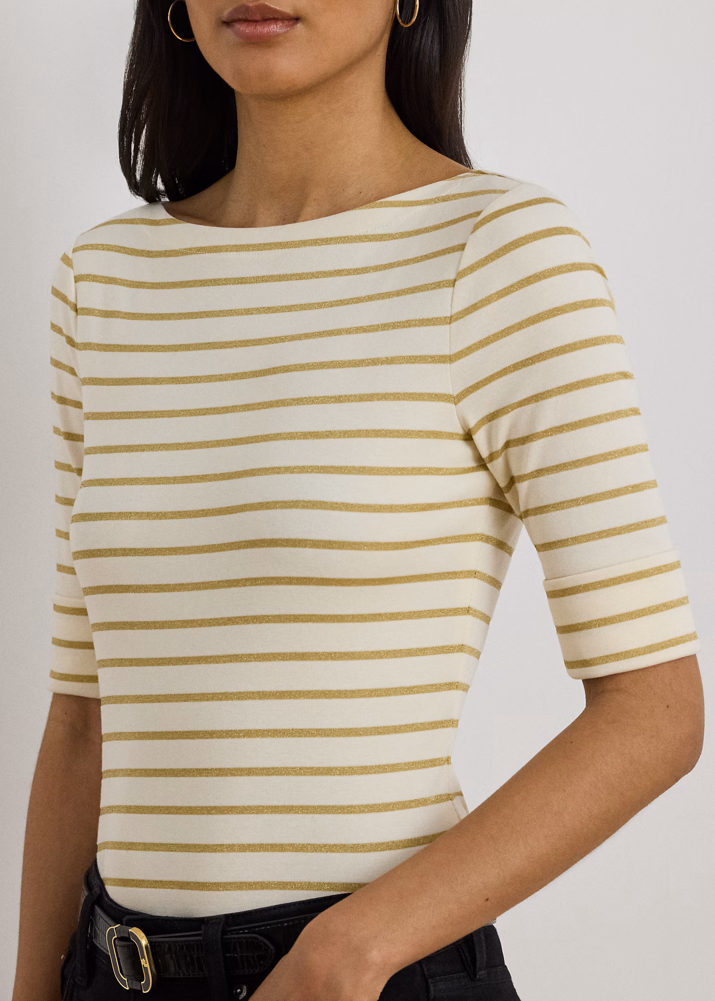 T-Shirt mit Metallic-Streifenmuster - RALPH LAUREN OUTLET