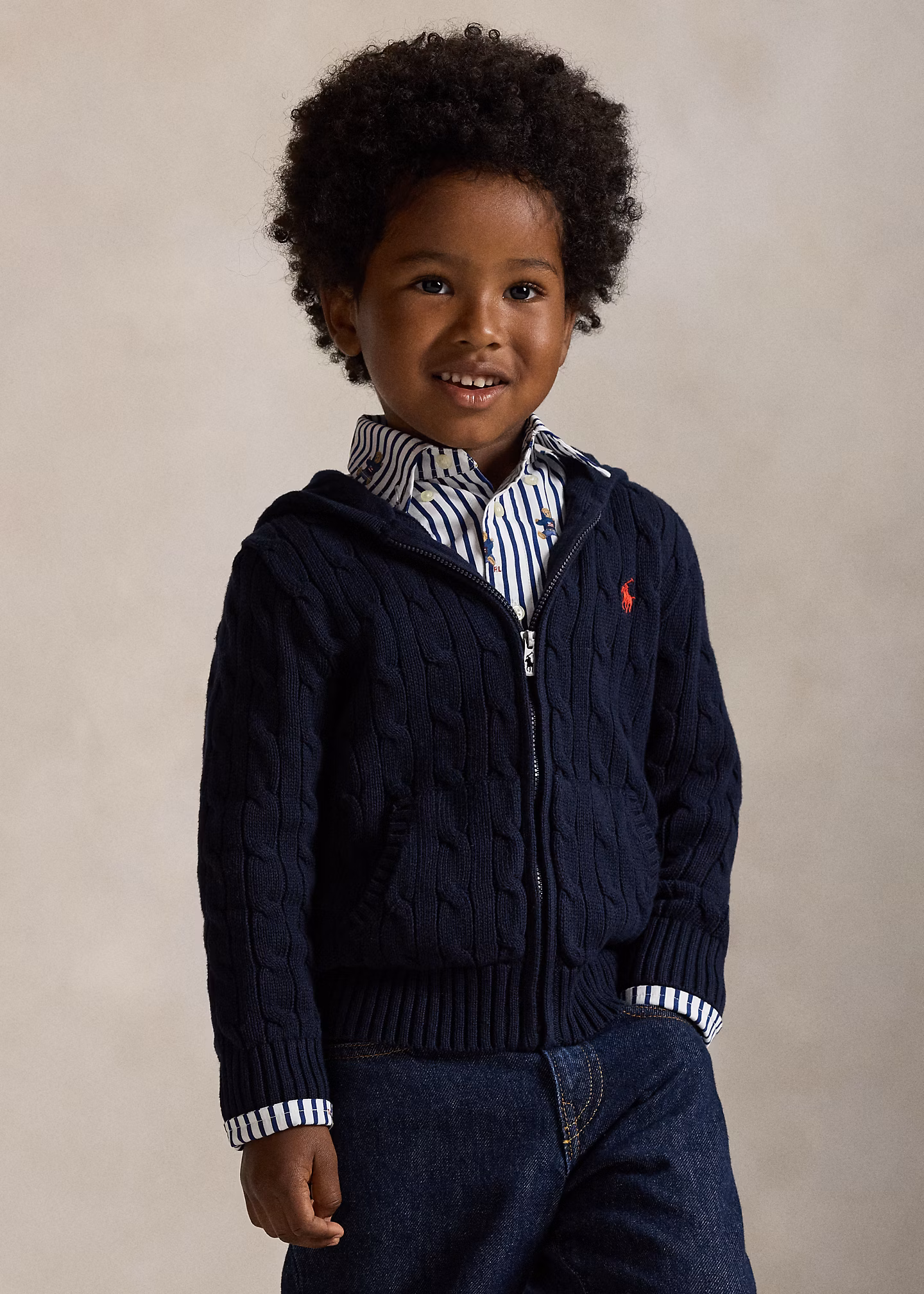 Baumwoll-Kapuzenjacke mit Zopfmuster - RALPH LAUREN OUTLET