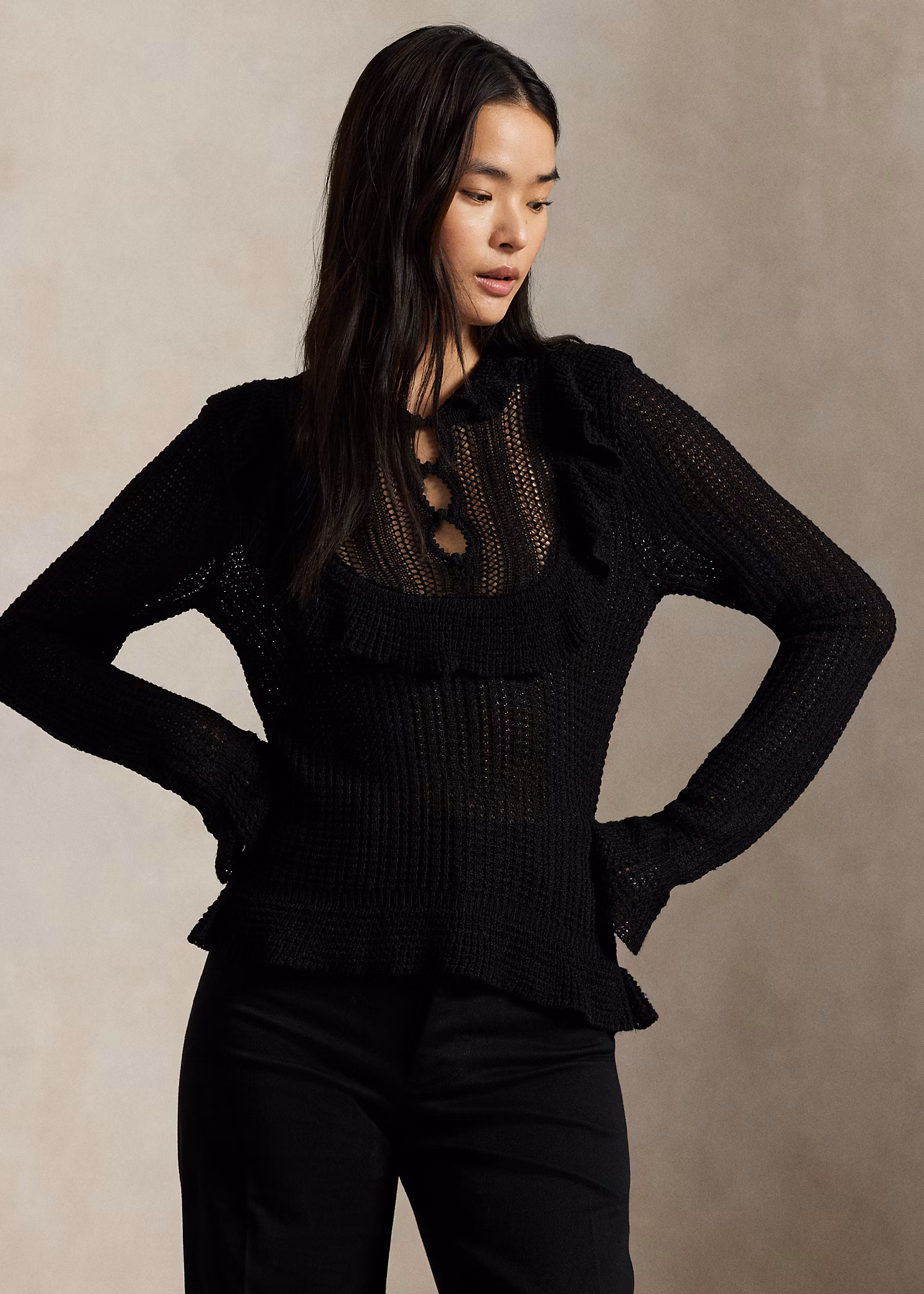 Crocheted Ruffle-Trim Sweater - RALPH LAUREN OUTLET