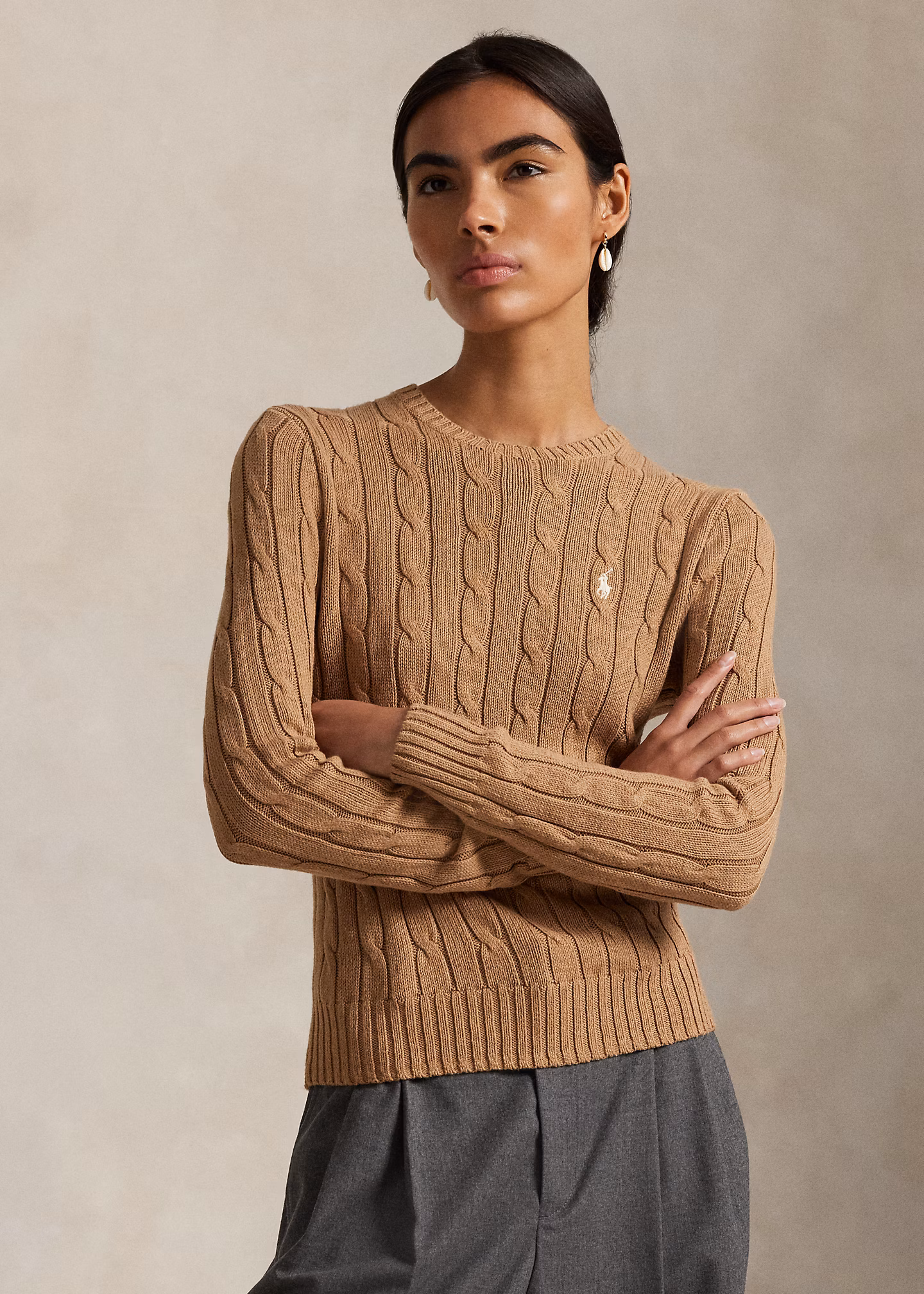 Baumwoll-Rundhalspullover mit Zopfmuster - RALPH LAUREN OUTLET