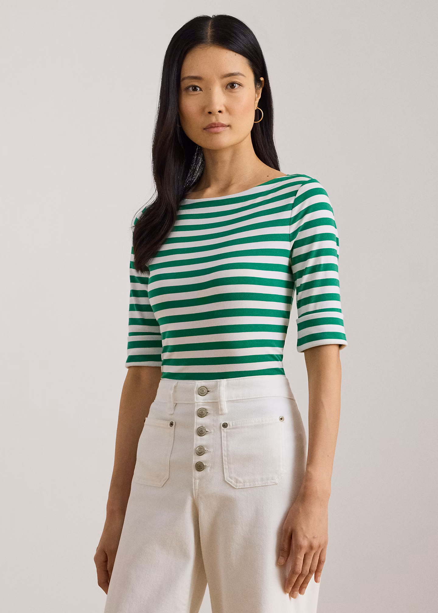 Baumwoll-T-Shirt mit U-Boot-Ausschnitt - RALPH LAUREN OUTLET