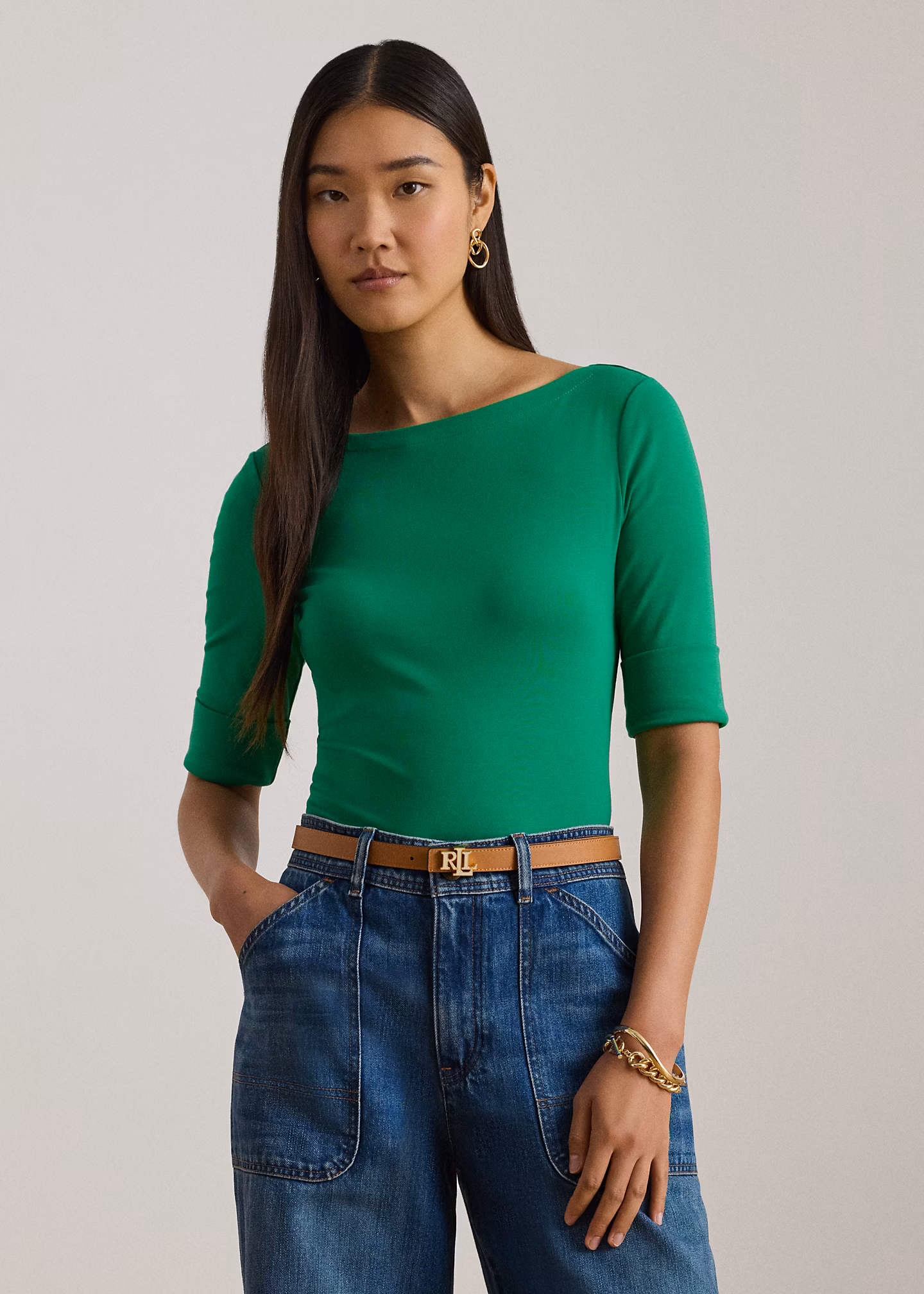 T-Shirt mit U-Boot-Ausschnitt - RALPH LAUREN OUTLET