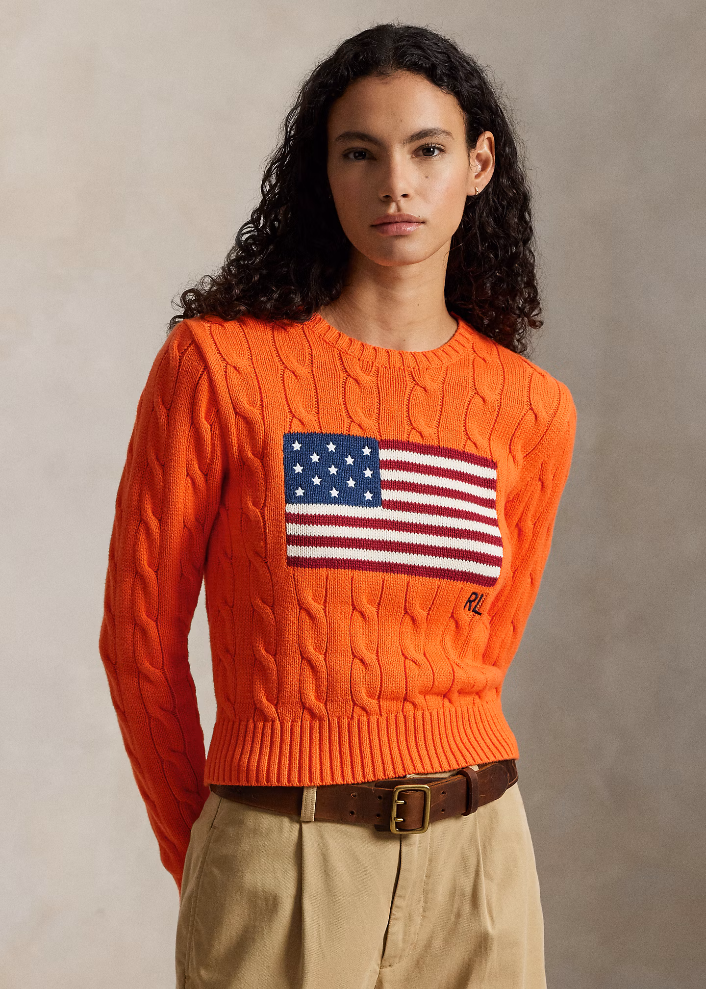 Kurzer Zopfmusterpullover mit US-Flagge - RALPH LAUREN OUTLET