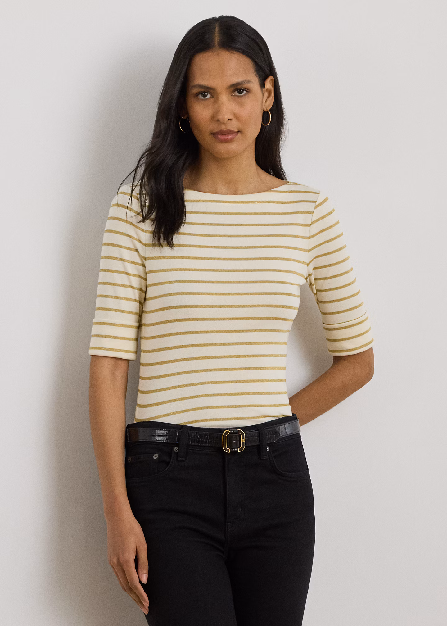 T-Shirt mit Metallic-Streifenmuster - RALPH LAUREN OUTLET