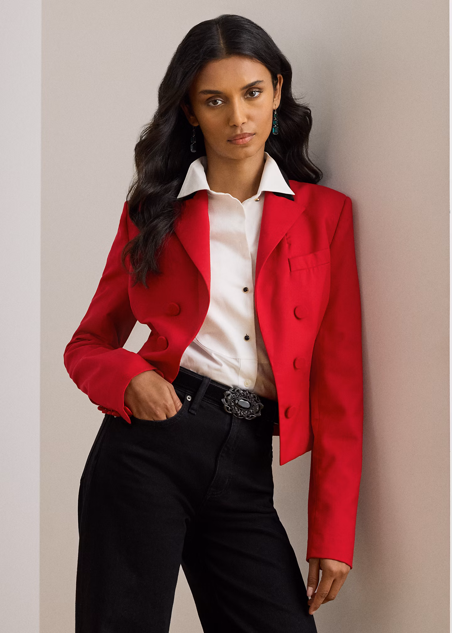 Kurzblazer aus Wolltwill mit Samtbesatz - RALPH LAUREN OUTLET