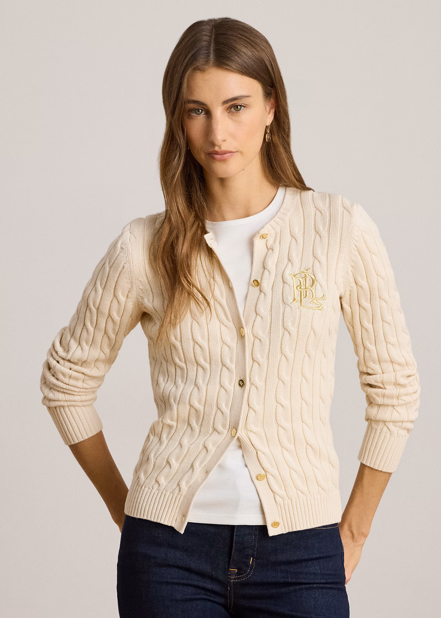 Baumwollstrickjacke mit Zopfmuster - RALPH LAUREN OUTLET