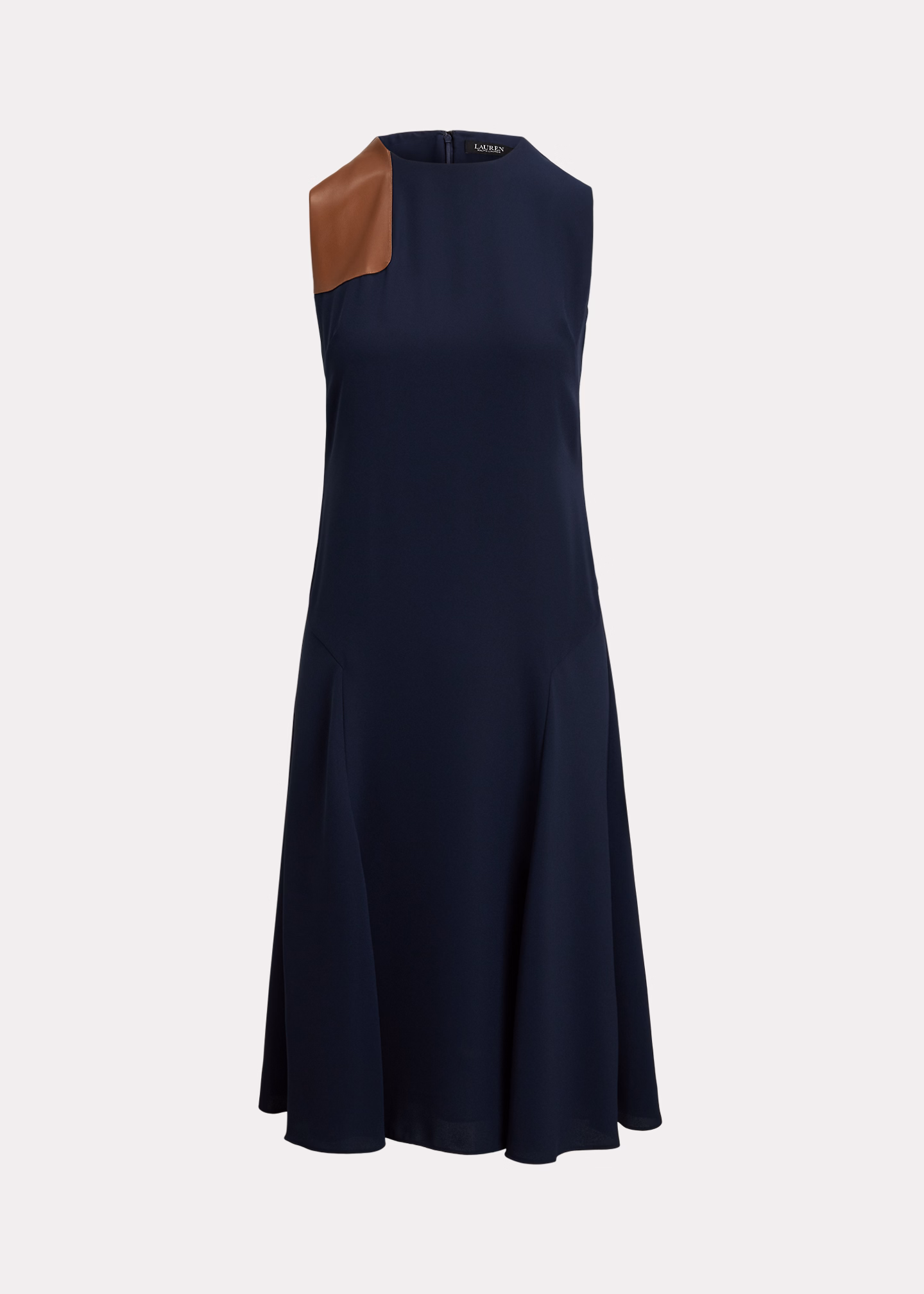 Georgettekleid mit Kunstlederbesatz - RALPH LAUREN OUTLET