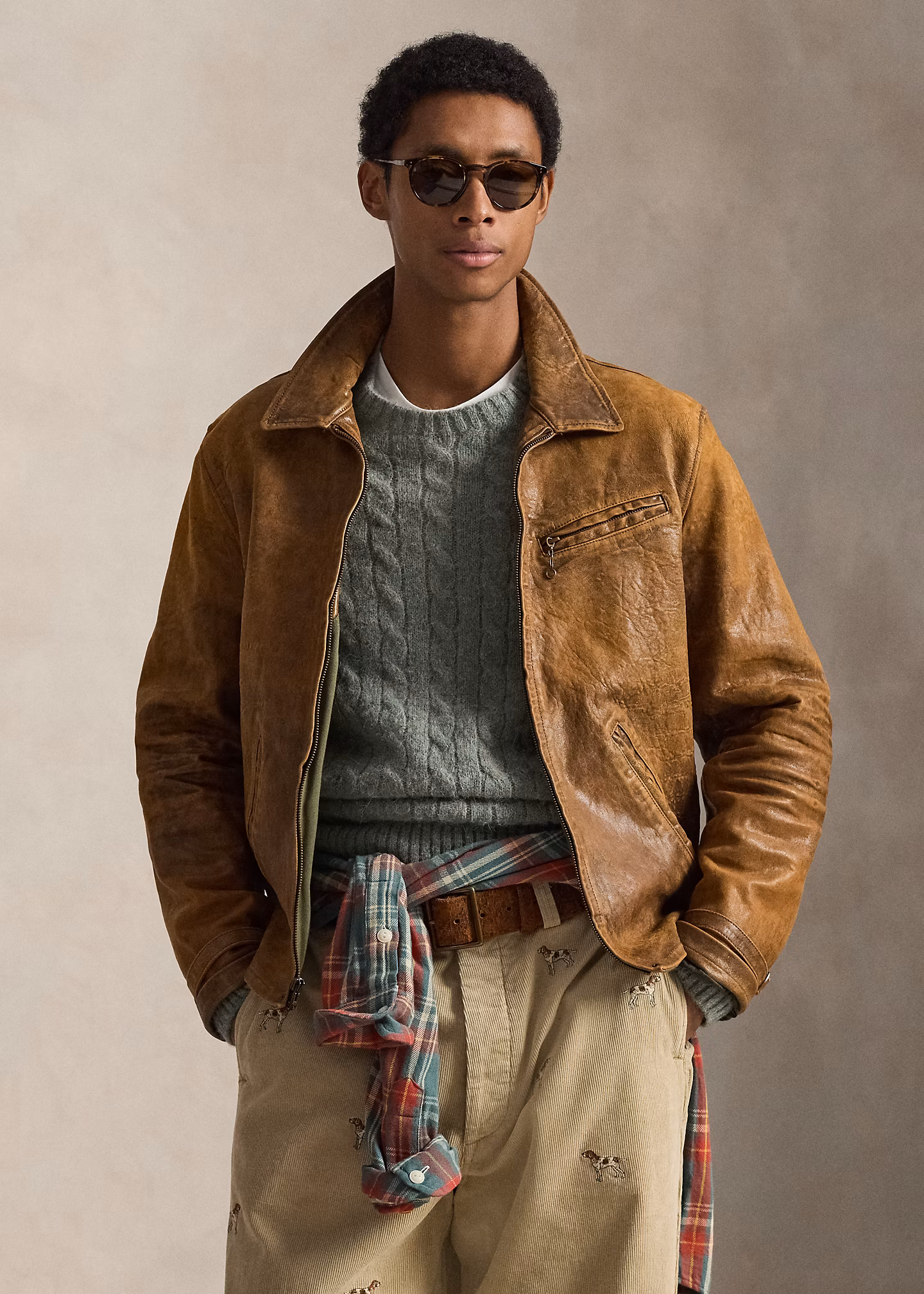 Zeitungsjungenjacke aus Leder - RALPH LAUREN OUTLET