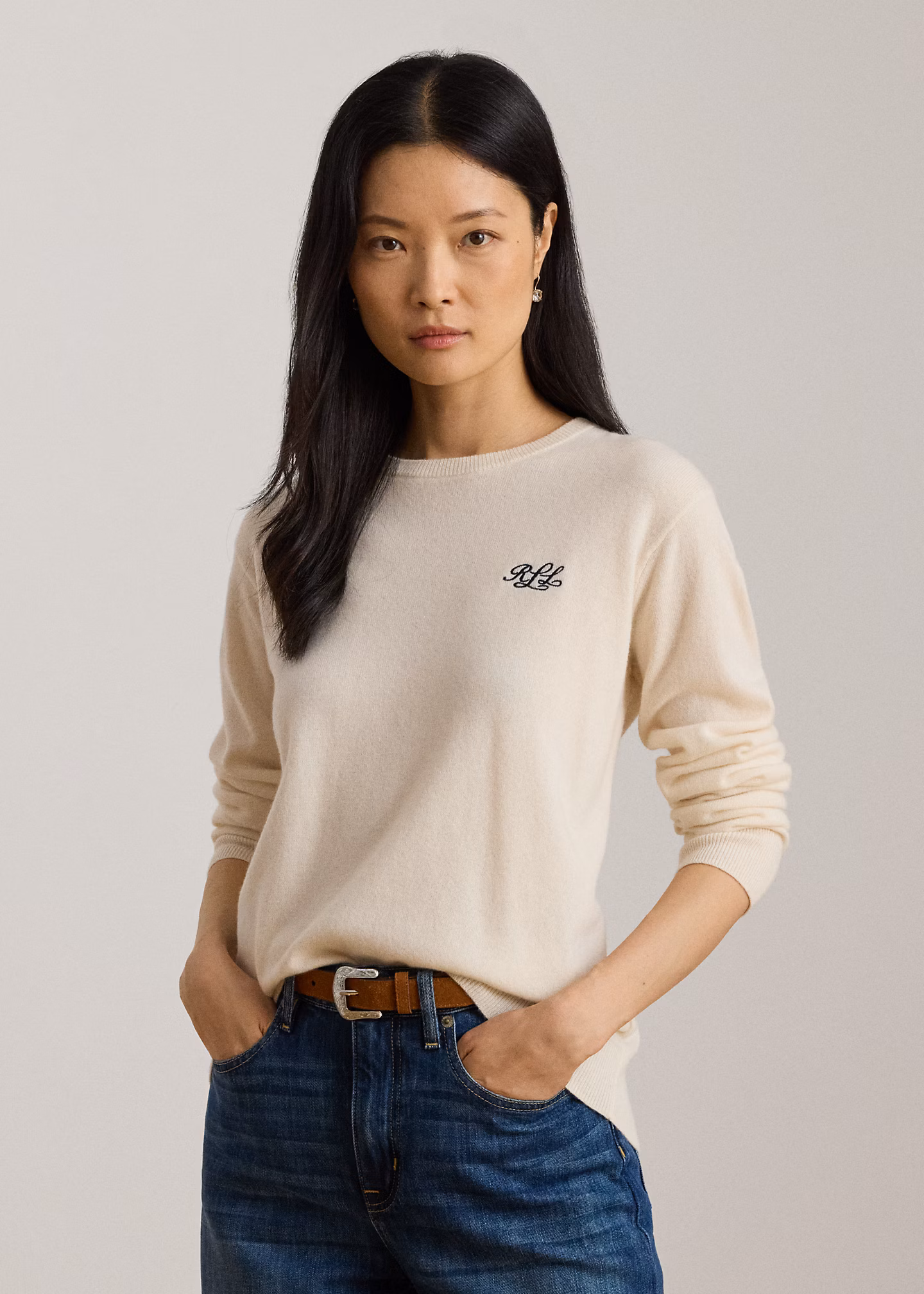 Bestickter Rundhalspullover aus Kaschmir - RALPH LAUREN OUTLET