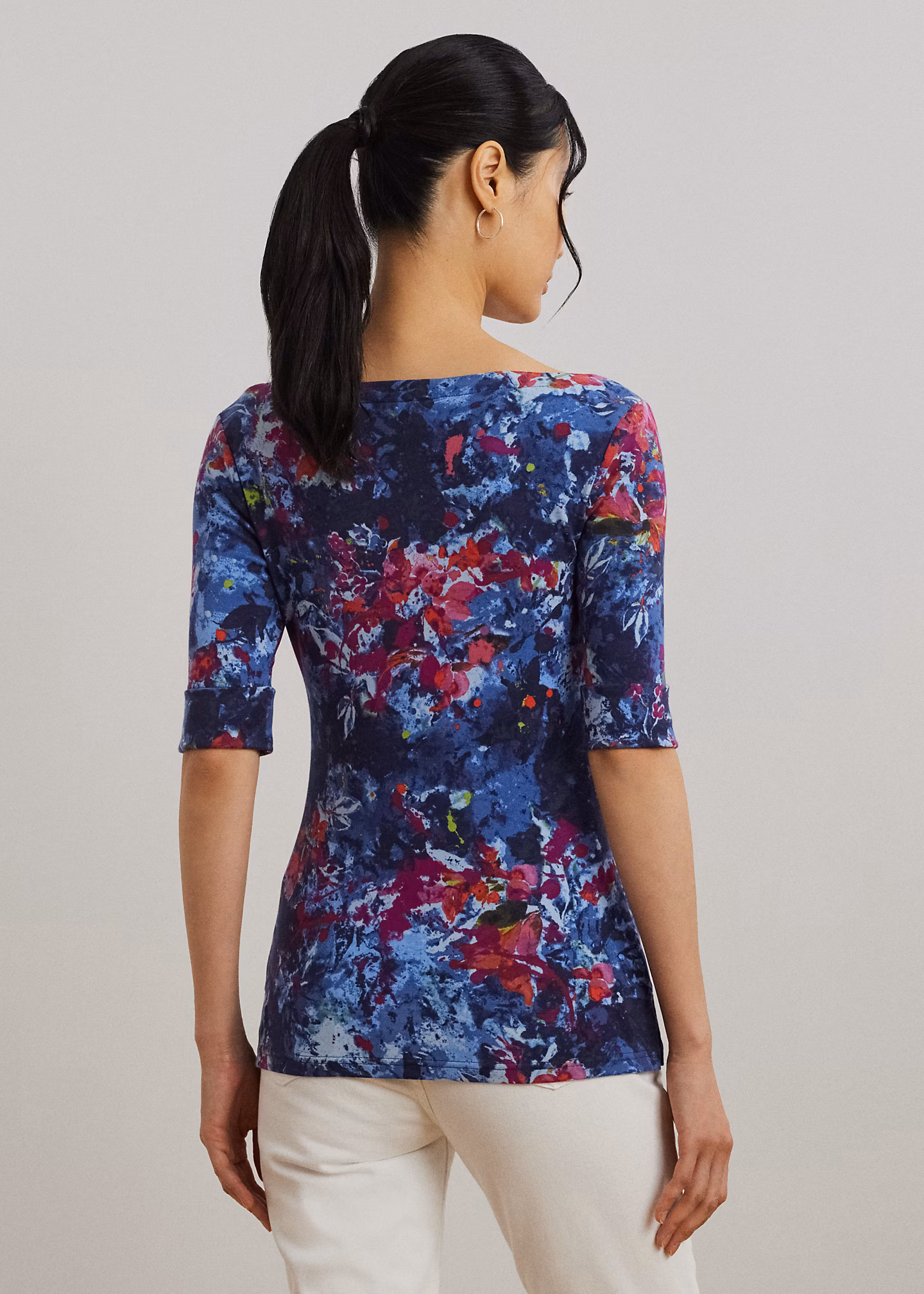 Baumwoll-T-Shirt mit U-Boot-Ausschnitt - RALPH LAUREN OUTLET