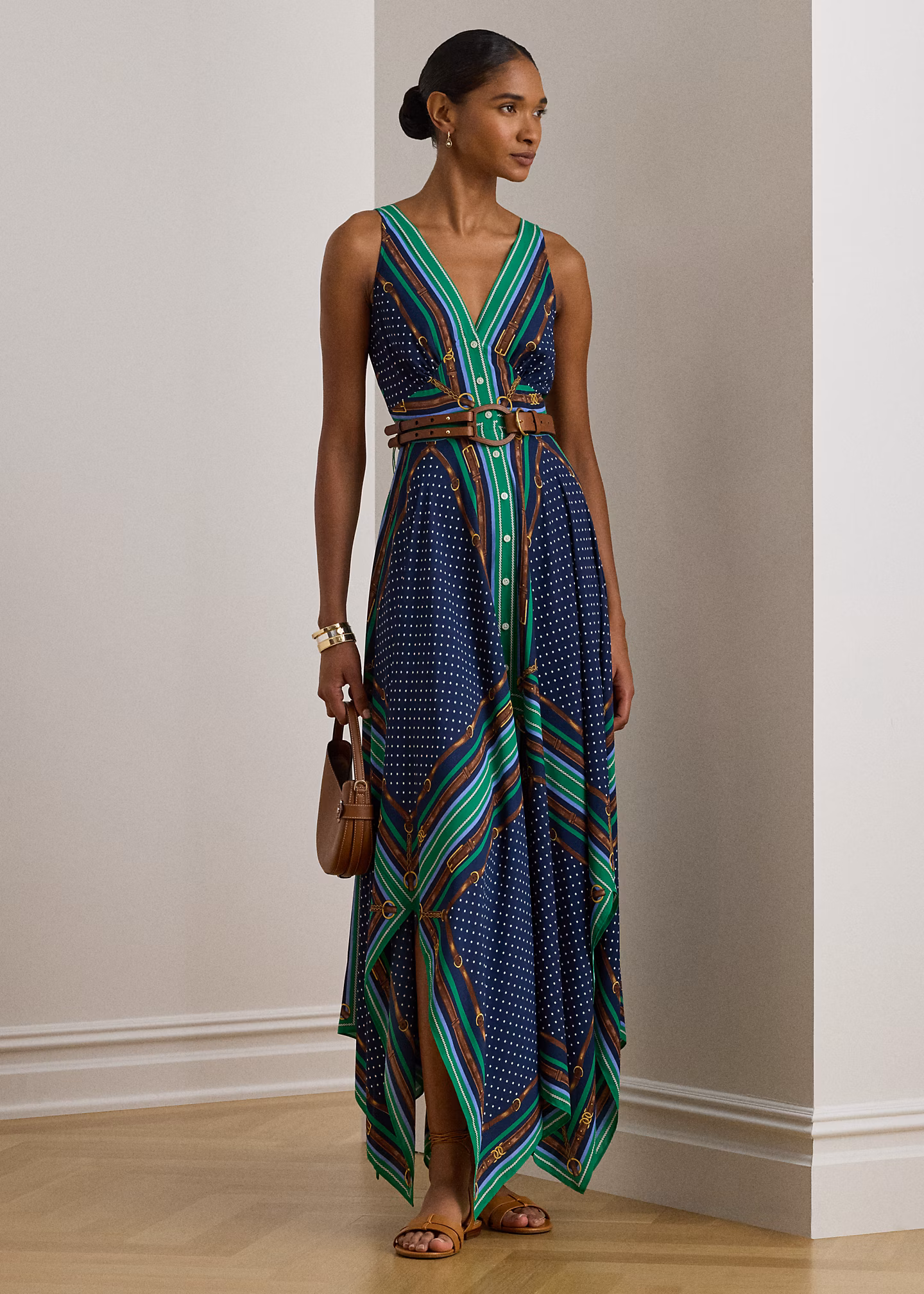 Gepunktetes Georgette-Kleid mit Gürtel - RALPH LAUREN OUTLET