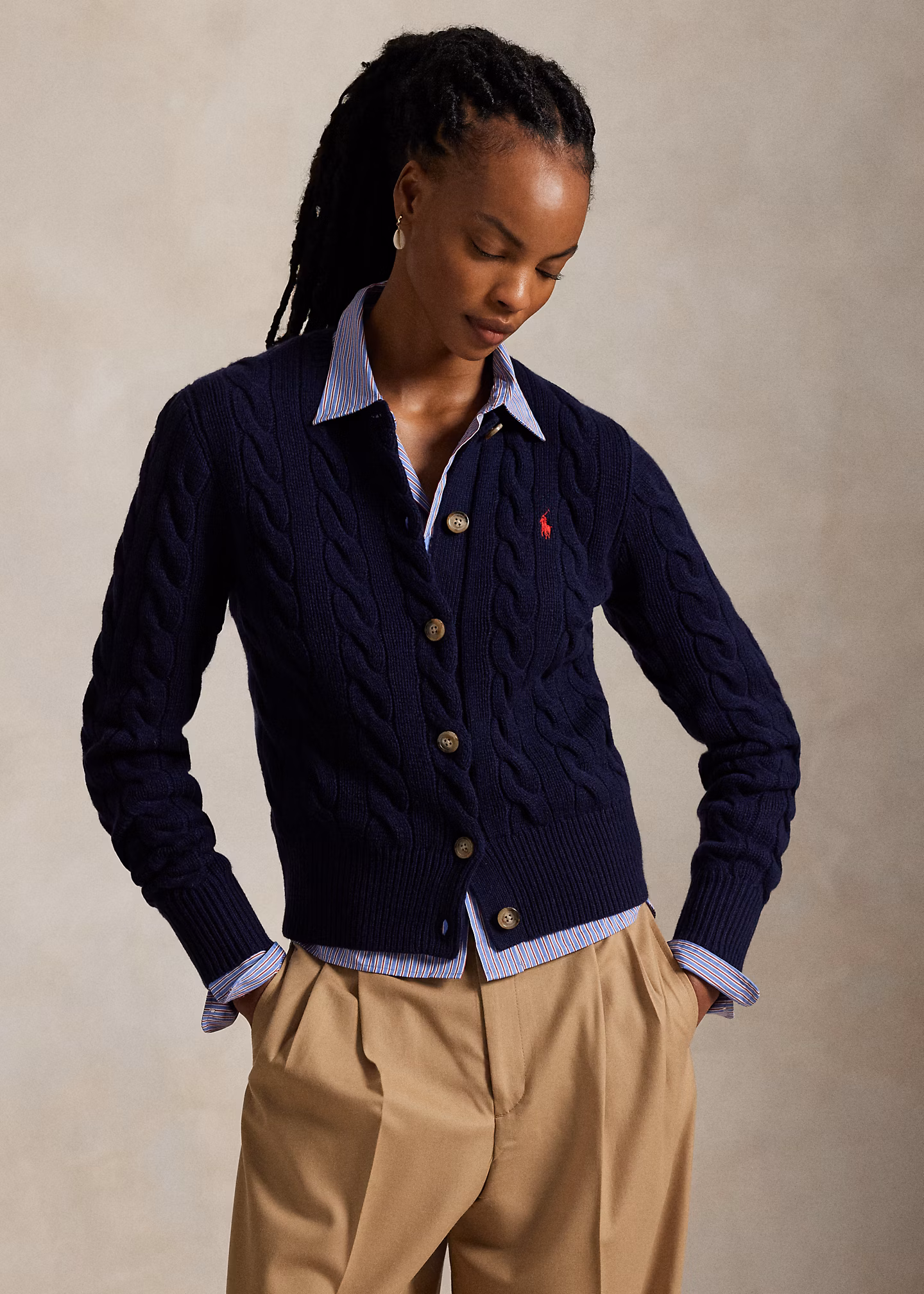 Woll-Kaschmirstrickjacke mit Zopfmuster - RALPH LAUREN OUTLET