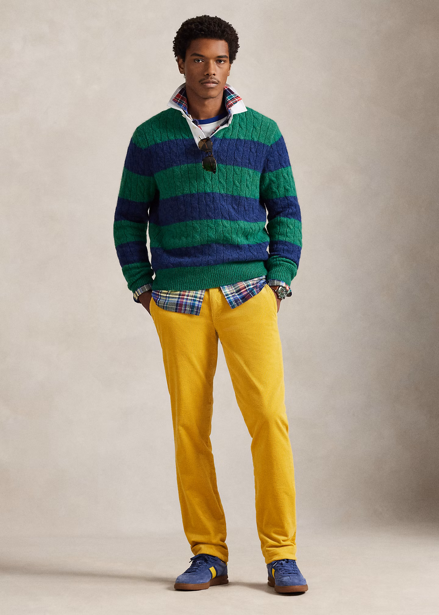 Zopfmuster-Rugby-Pullover mit Streifen - RALPH LAUREN OUTLET