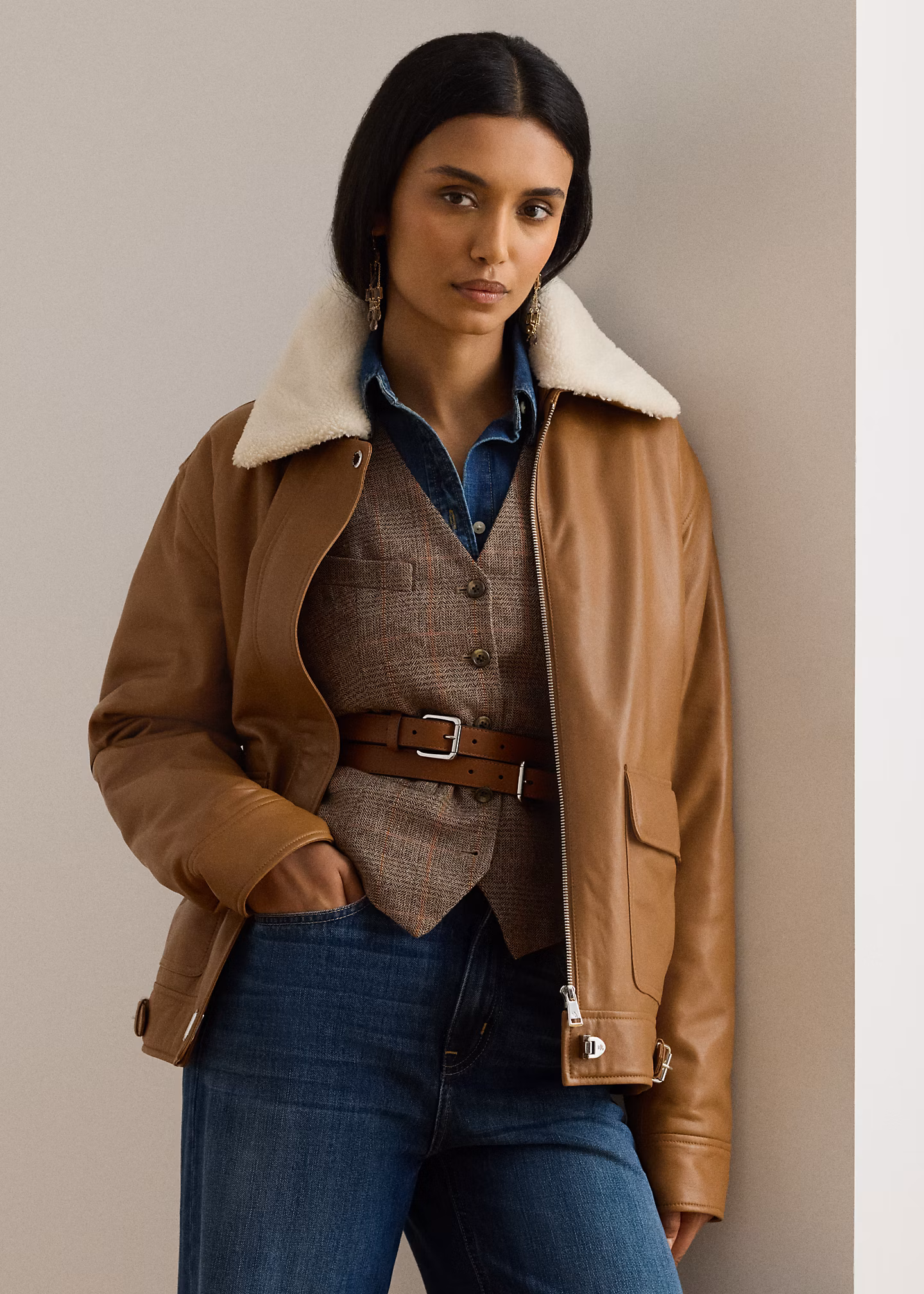 Lederjacke mit künstlichem Lammfell - RALPH LAUREN OUTLET