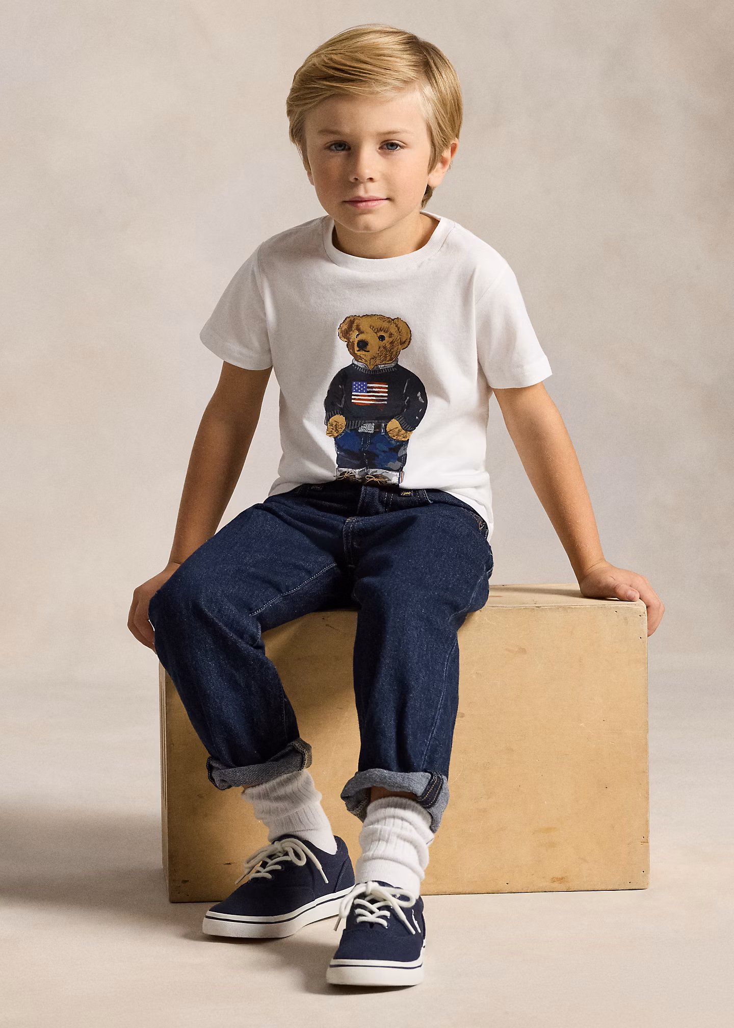 Baumwolljersey-T-Shirt mit Polo Bear - RALPH LAUREN OUTLET